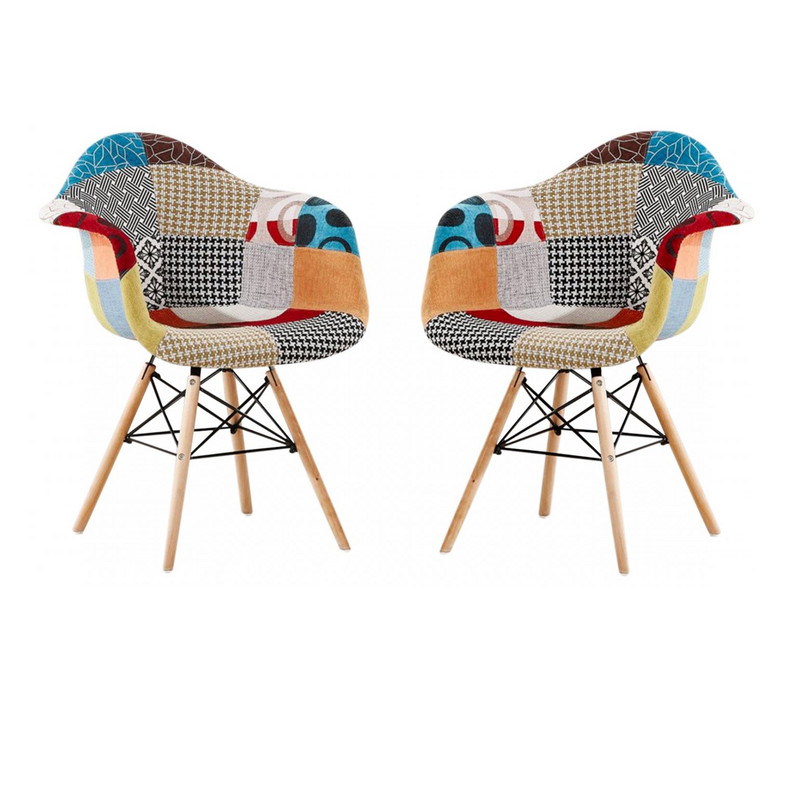 Patchwork Eiffel Tub Chair Fabric Upholstery - Wooden Legs with Metal Frame