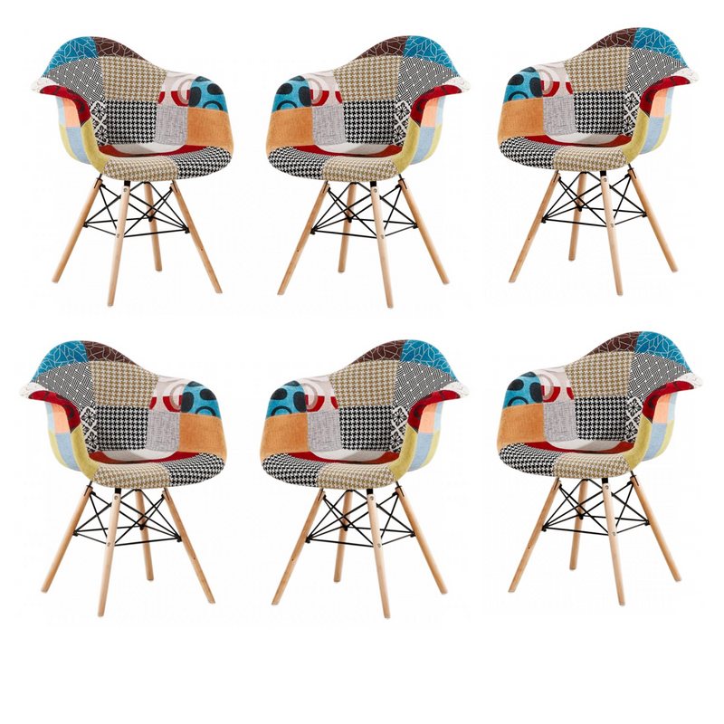 Patchwork Eiffel Tub Chair Fabric Upholstery - Wooden Legs with Metal Frame