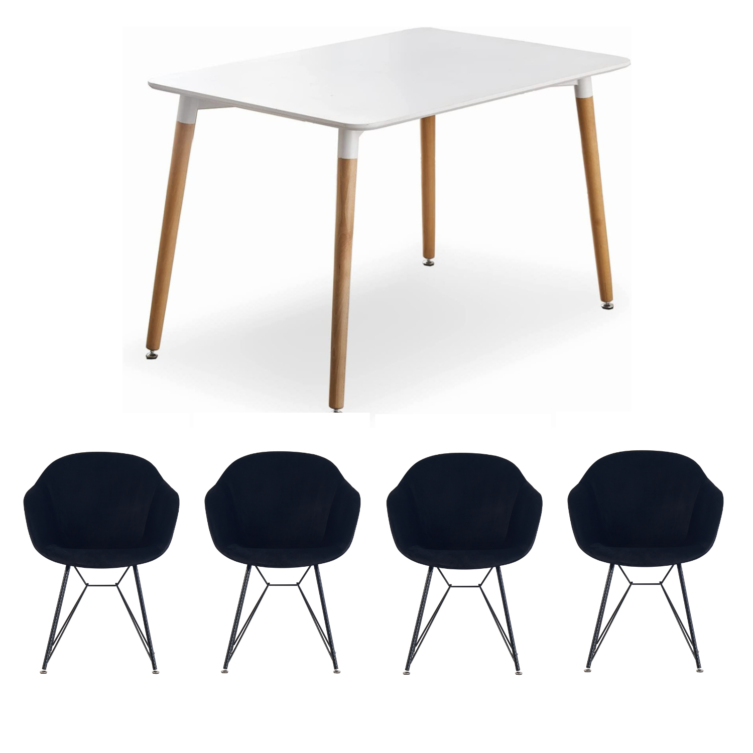 Valentina Halo White Dining Set with 4 Velvet Chairs