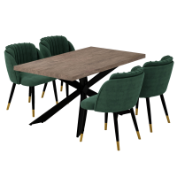 Milano Duke LUX Dining Set | a Walnut Dining Table & 4 Velvet Dining Chairs with Silver End Caps
