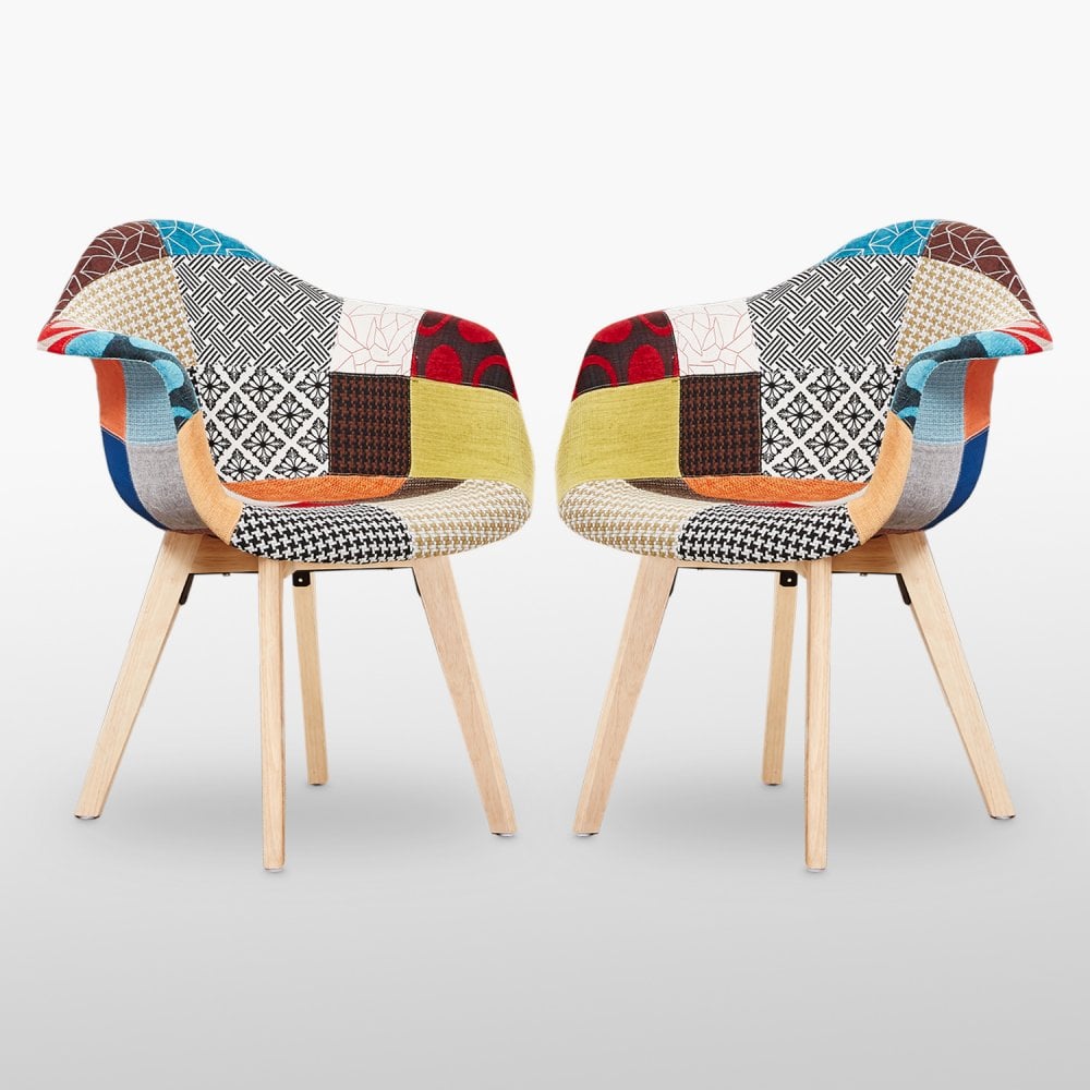 Patchwork Tub Chair with Armrests – Stylish Fabric Dining Chair Multicolored
