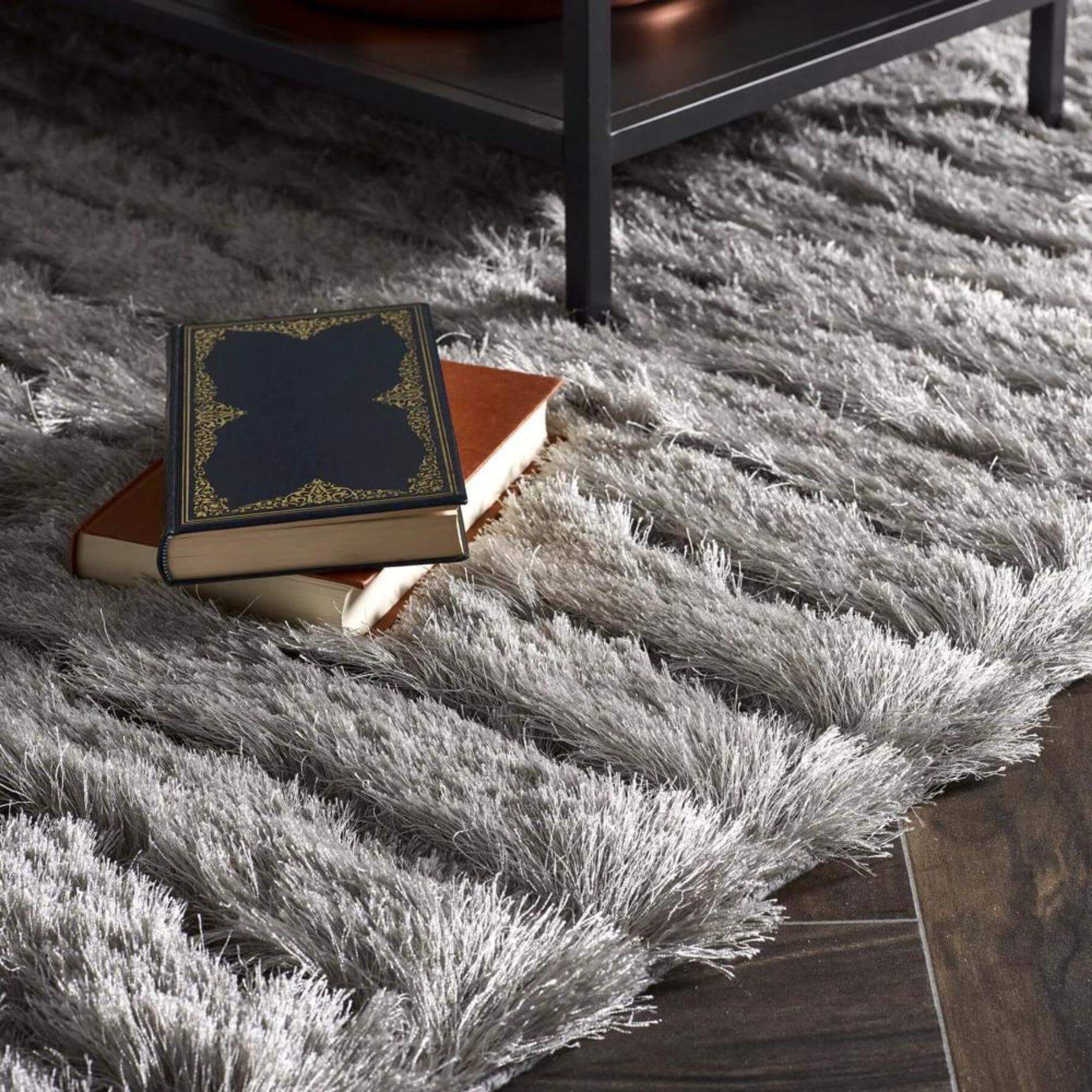 Carved Glamour Silver Grey Shaggy Rug - PN Home