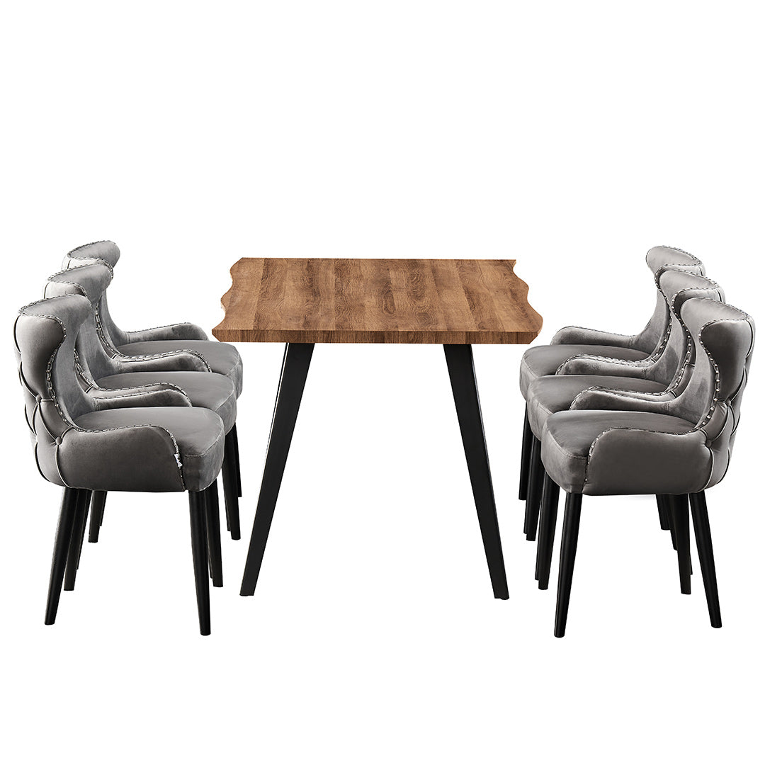 Oxford Rocco LUX 7PCs Dining Set includes an Oak Dining Table and Set of 6 Dark Grey Dining Chairs