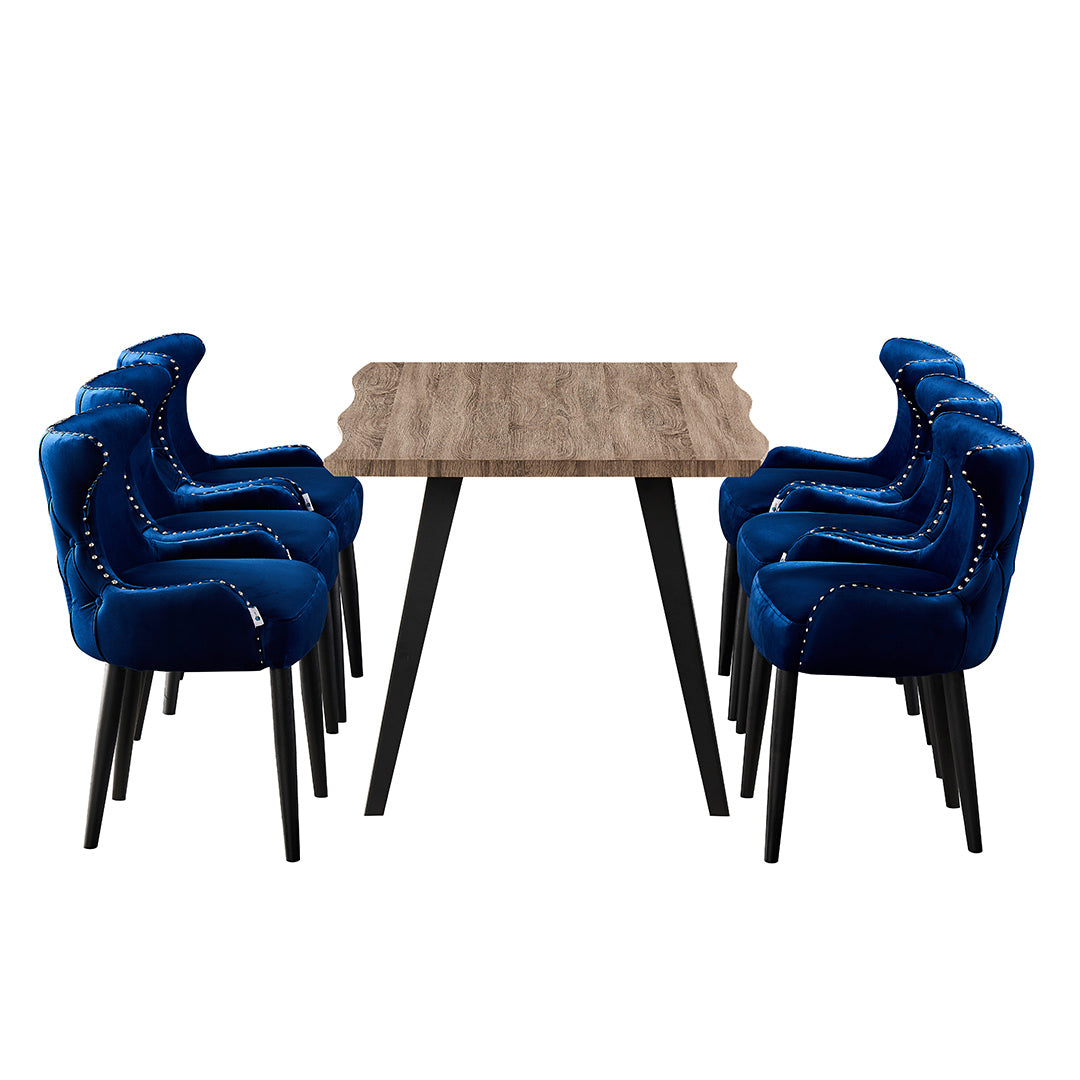 Oxford Rocco LUX Dining Set, a Table and Chairs Set of 6, Walnut