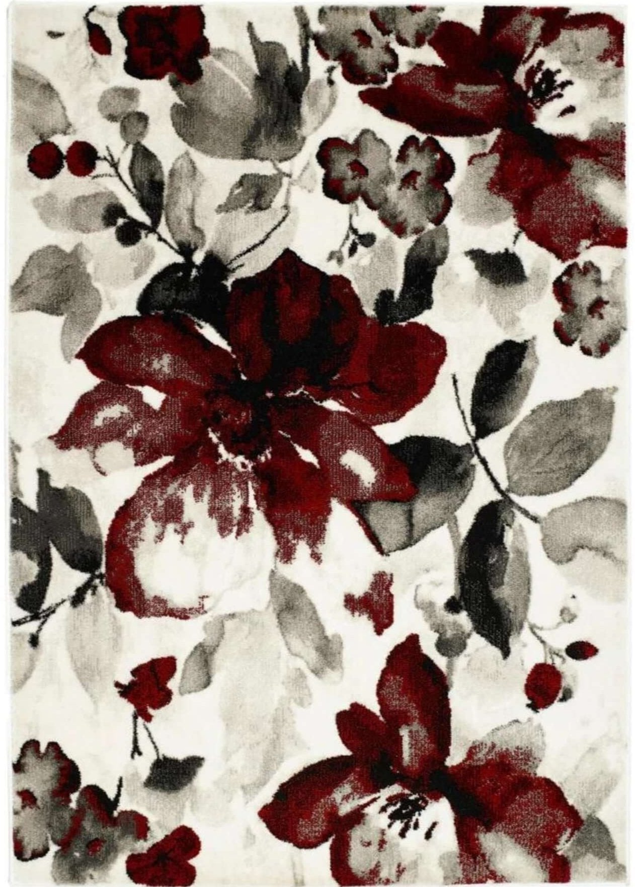 Watercolour Floral Design Rug - Red - PN Home