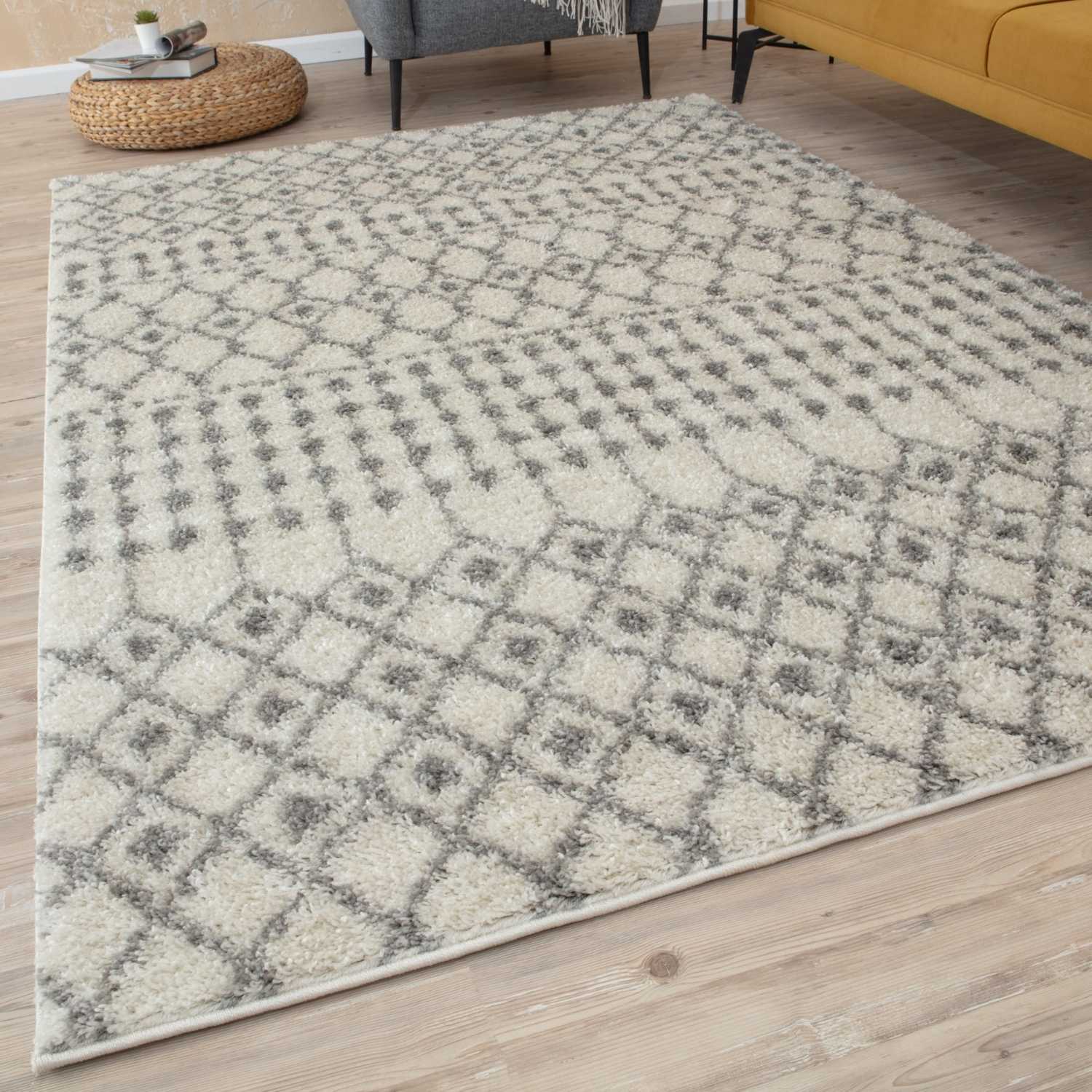 Moroccan Ivory Grey Shaggy Rug | 1000 - PN Home