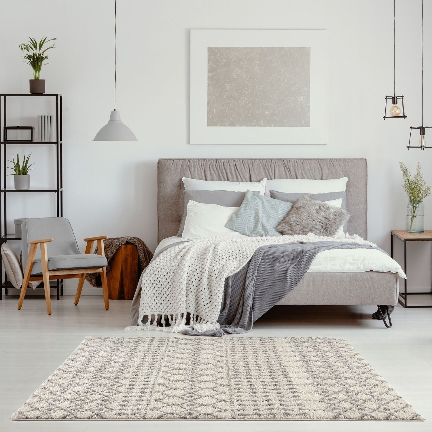 Moroccan Ivory Grey Shaggy Rug | 1000 - PN Home