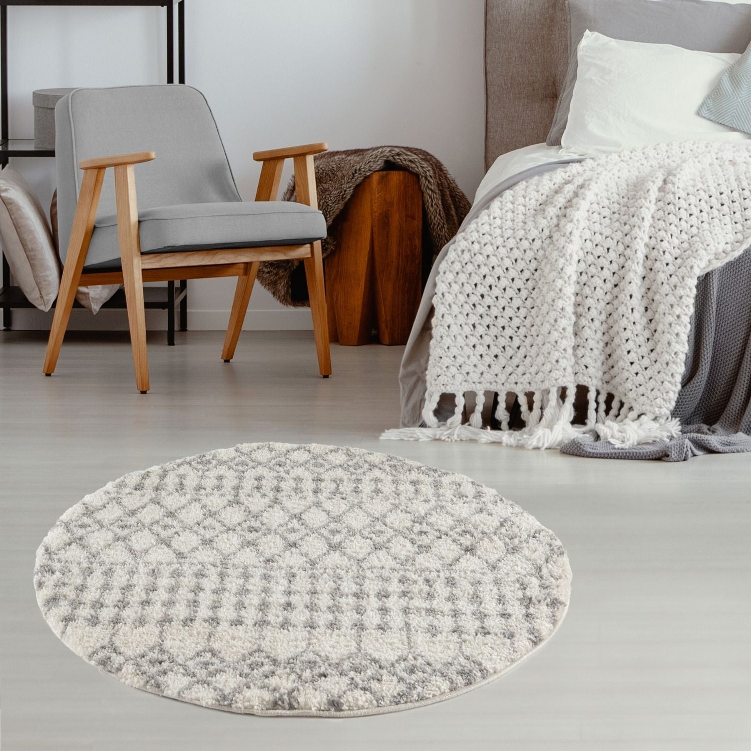 Moroccan Ivory Grey Shaggy Rug | 1000 - PN Home