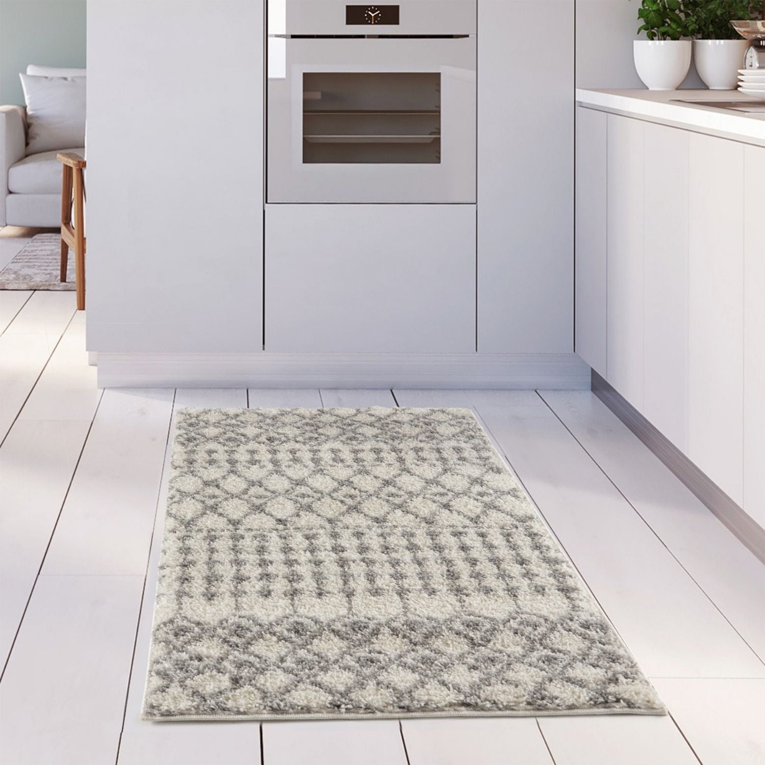 Moroccan Ivory Grey Shaggy Rug | 1000 - PN Home