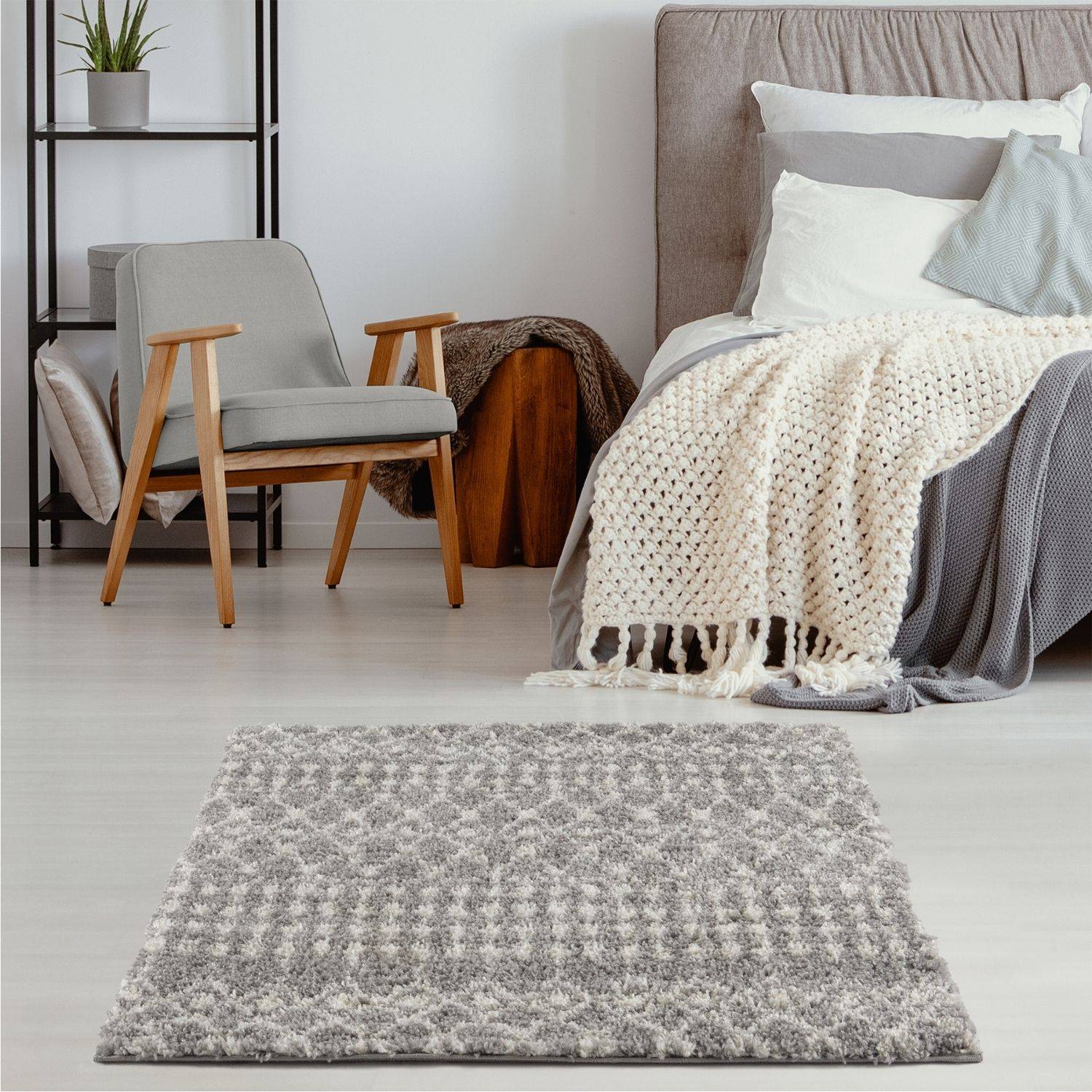 Moroccan Grey Shaggy Rug | 1010 - PN Home