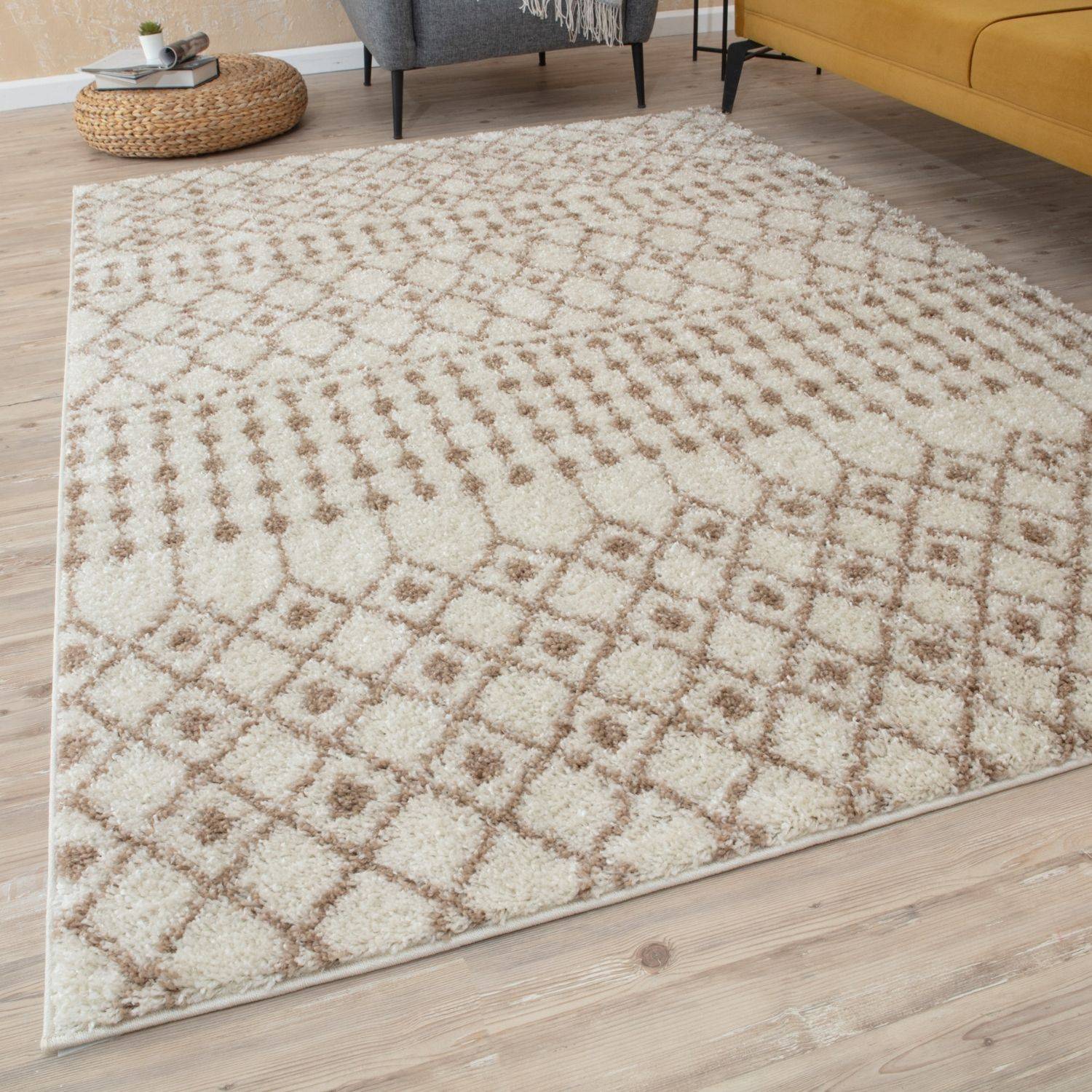 Moroccan Ivory Beige Shaggy Rug | 1030 - PN Home