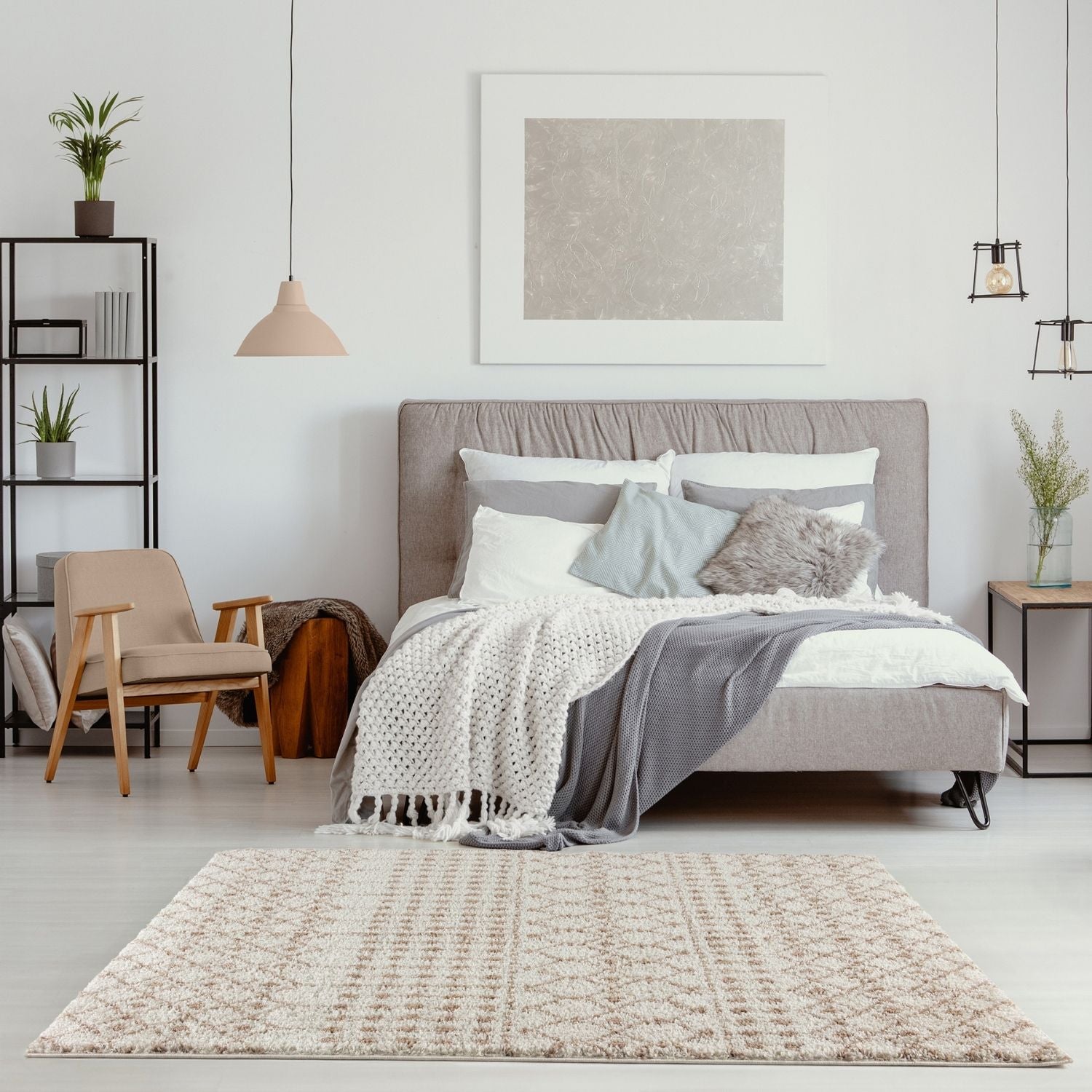 Moroccan Ivory Beige Shaggy Rug | 1030 - PN Home