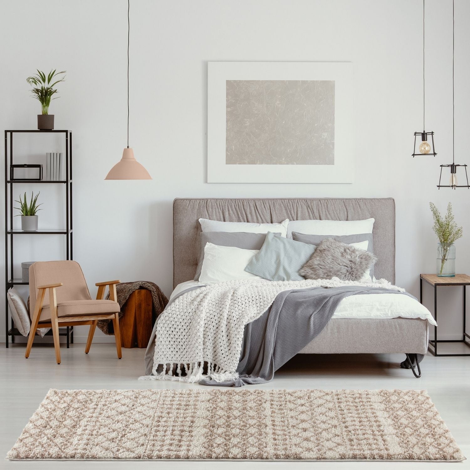 Moroccan Ivory Beige Shaggy Rug | 1030 - PN Home