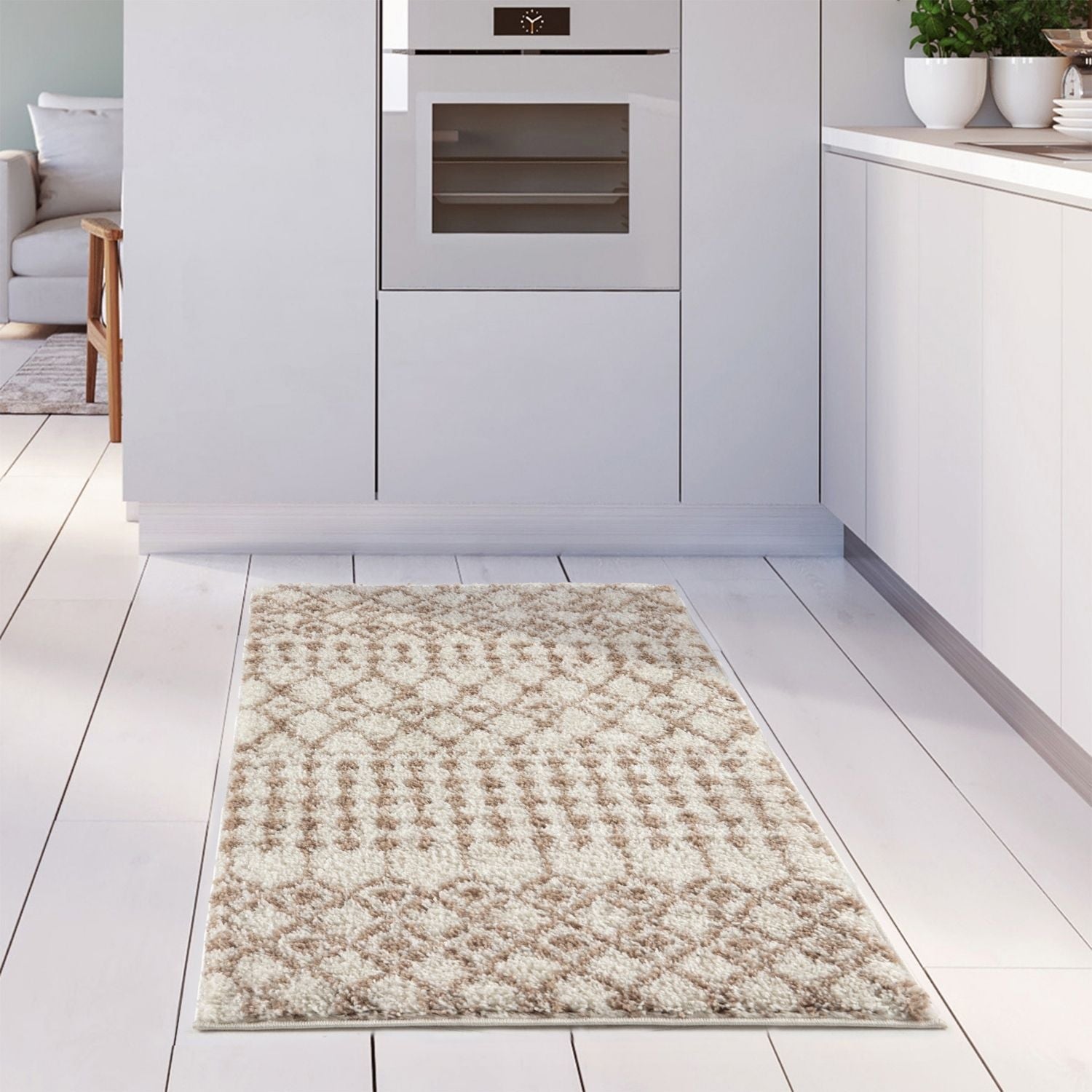 Moroccan Ivory Beige Shaggy Rug | 1030 - PN Home