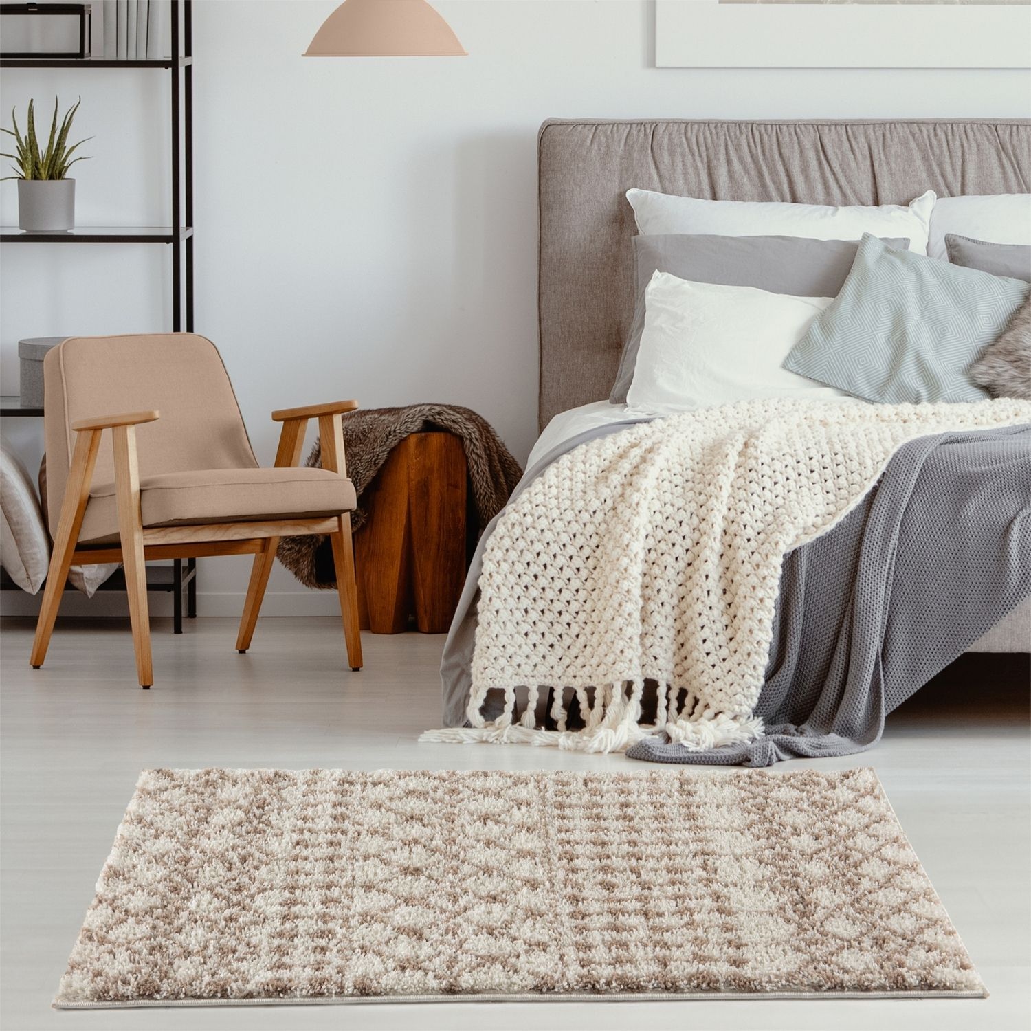 Moroccan Ivory Beige Shaggy Rug | 1030 - PN Home