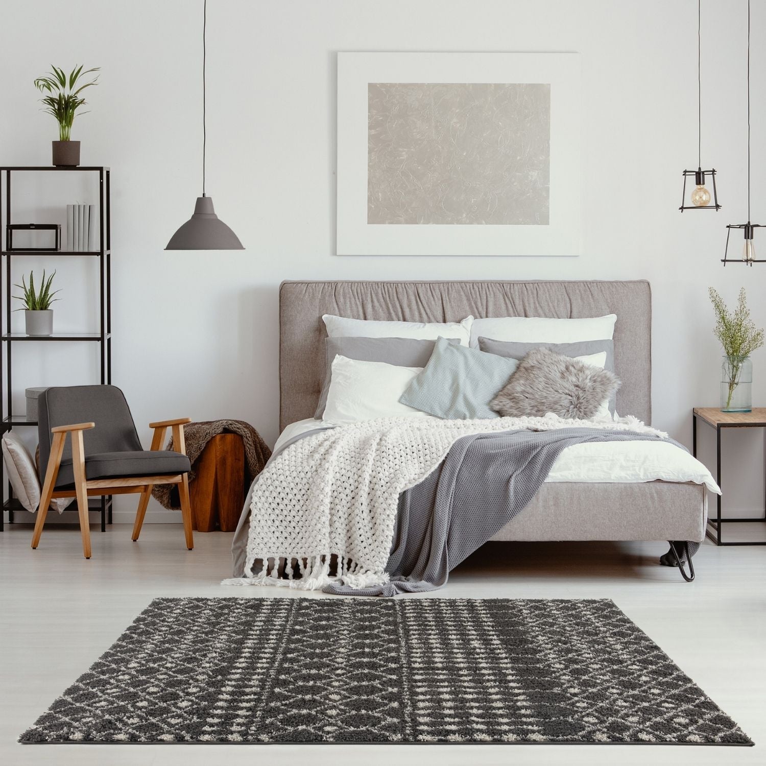 Moroccan Dark Grey Shaggy Rug | 1040 - PN Home