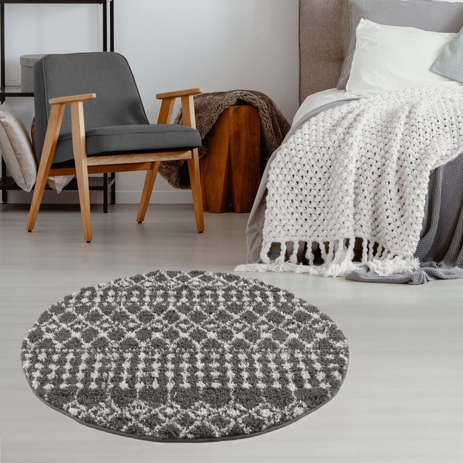 Moroccan Dark Grey Shaggy Rug | 1040 - PN Home