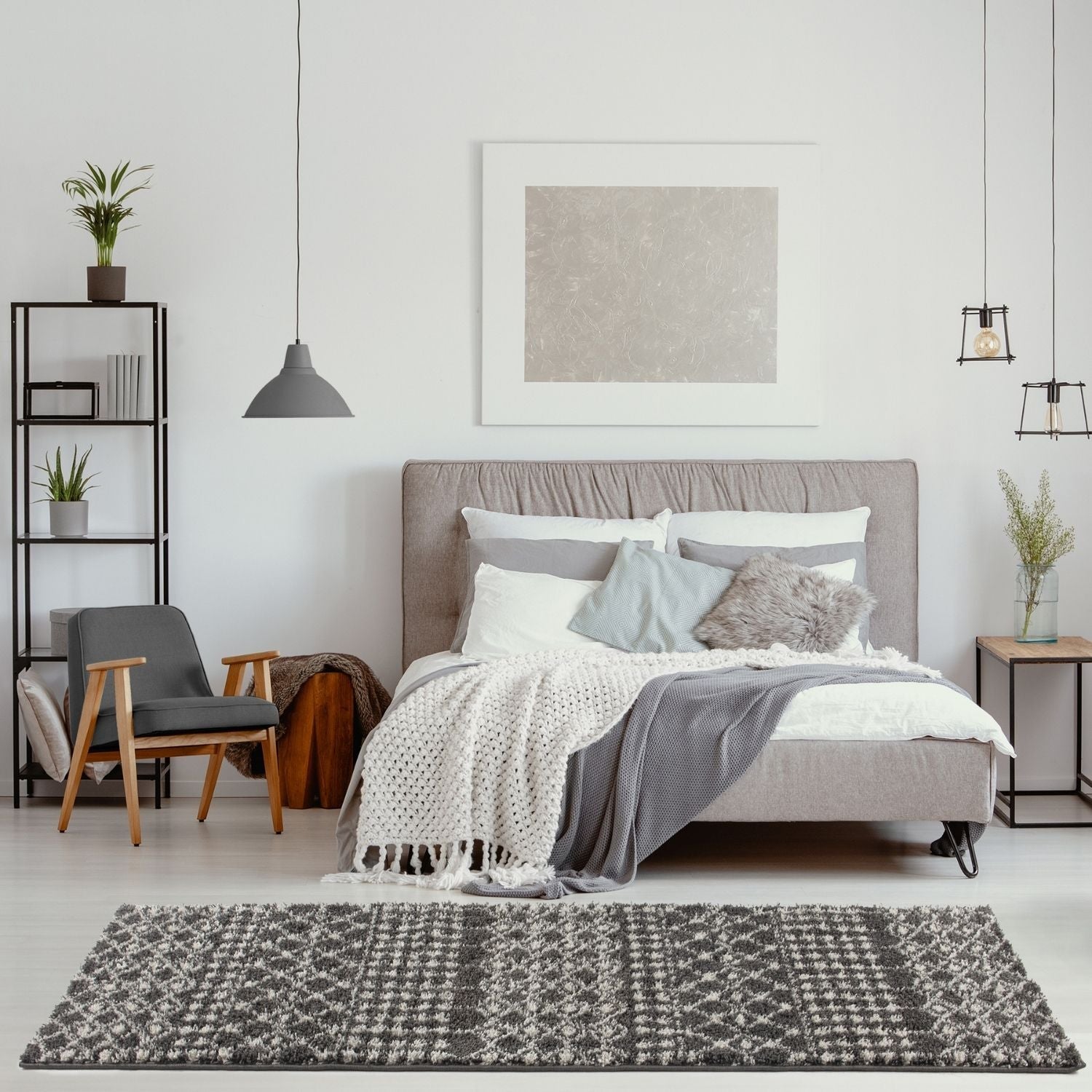 Moroccan Dark Grey Shaggy Rug | 1040 - PN Home