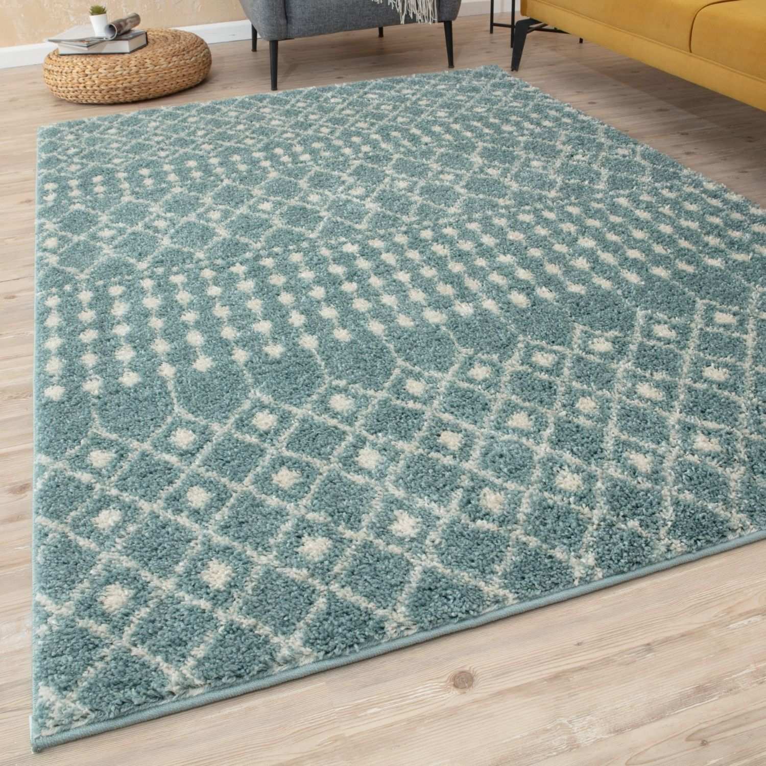 Moroccan Duck Egg Blue Shaggy Rug | 1050 - PN Home