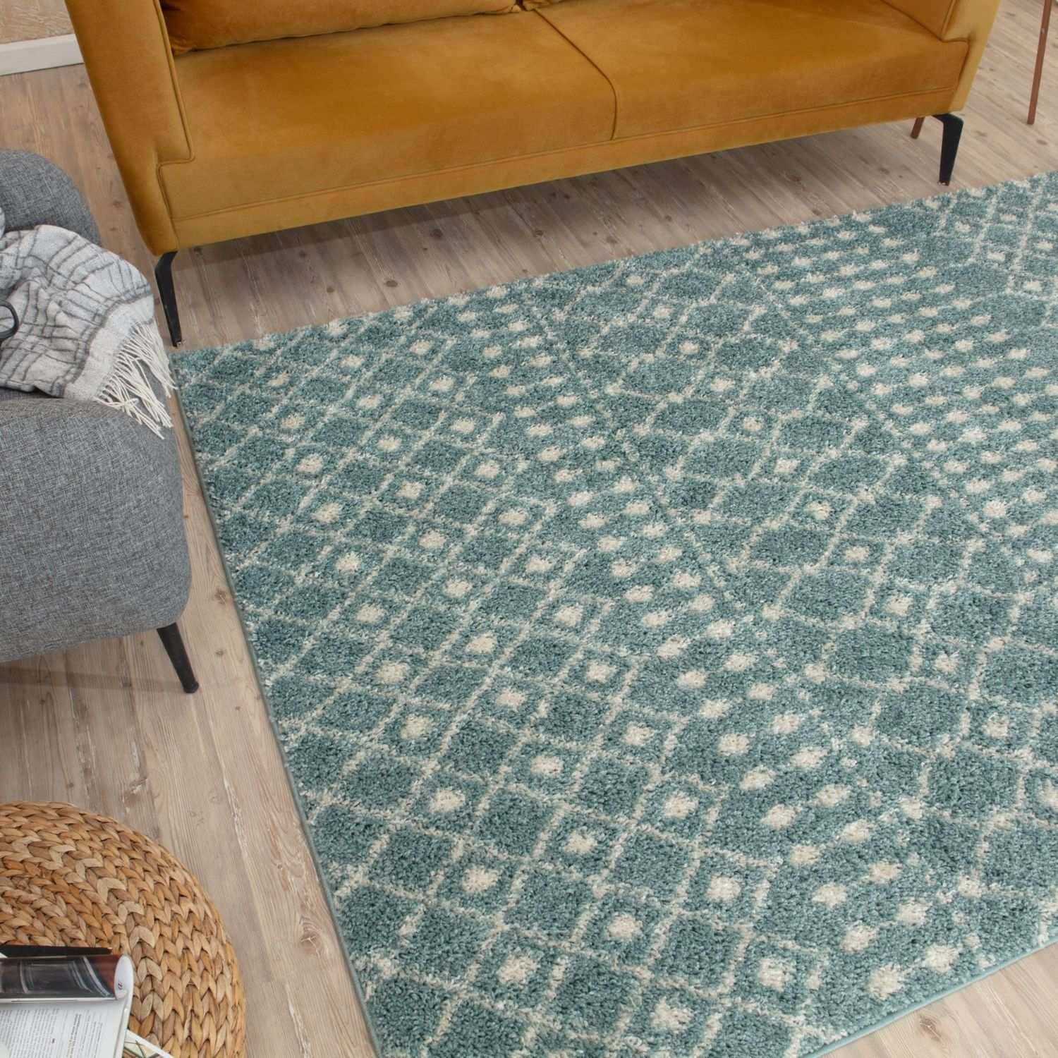 Moroccan Duck Egg Blue Shaggy Rug | 1050 - PN Home