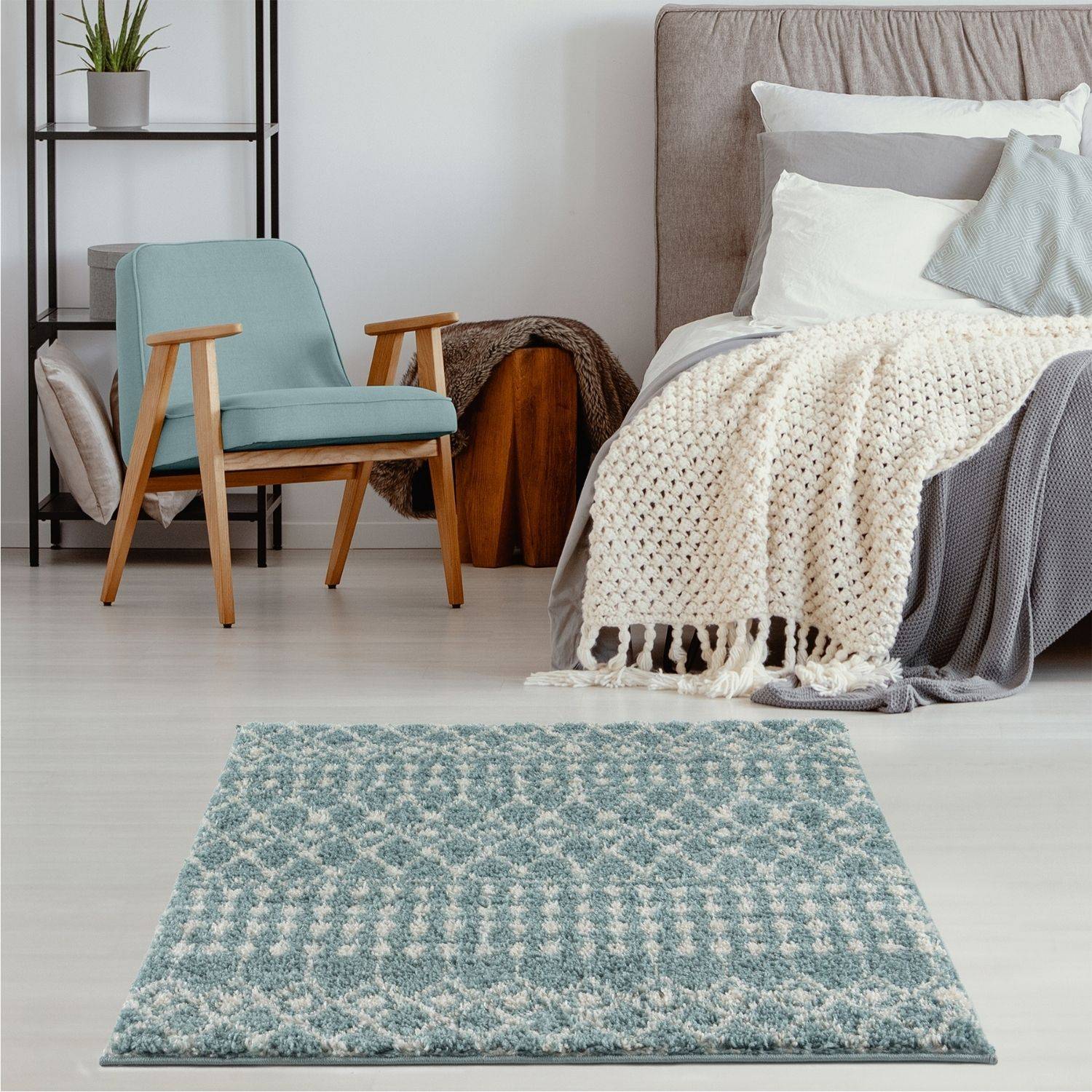 Moroccan Duck Egg Blue Shaggy Rug | 1050 - PN Home