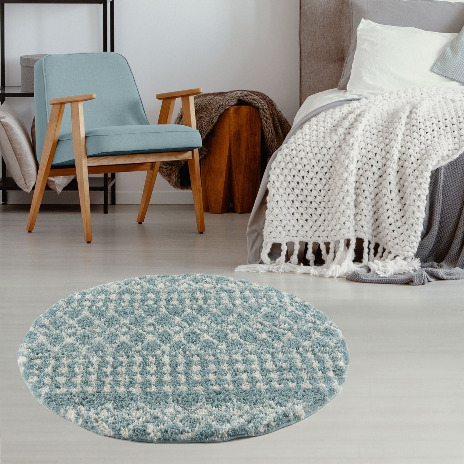 Moroccan Duck Egg Blue Shaggy Rug | 1050 - PN Home