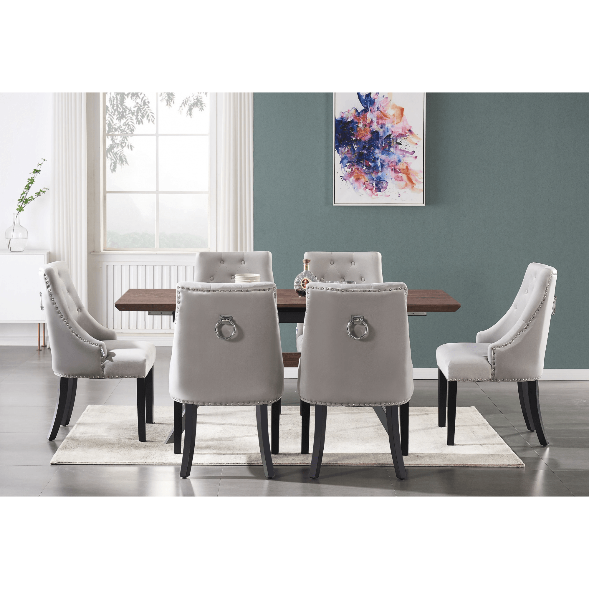 Blaze Walnut Dining Table and Set of 4 Black Windsor Dining Chairs - PN Home