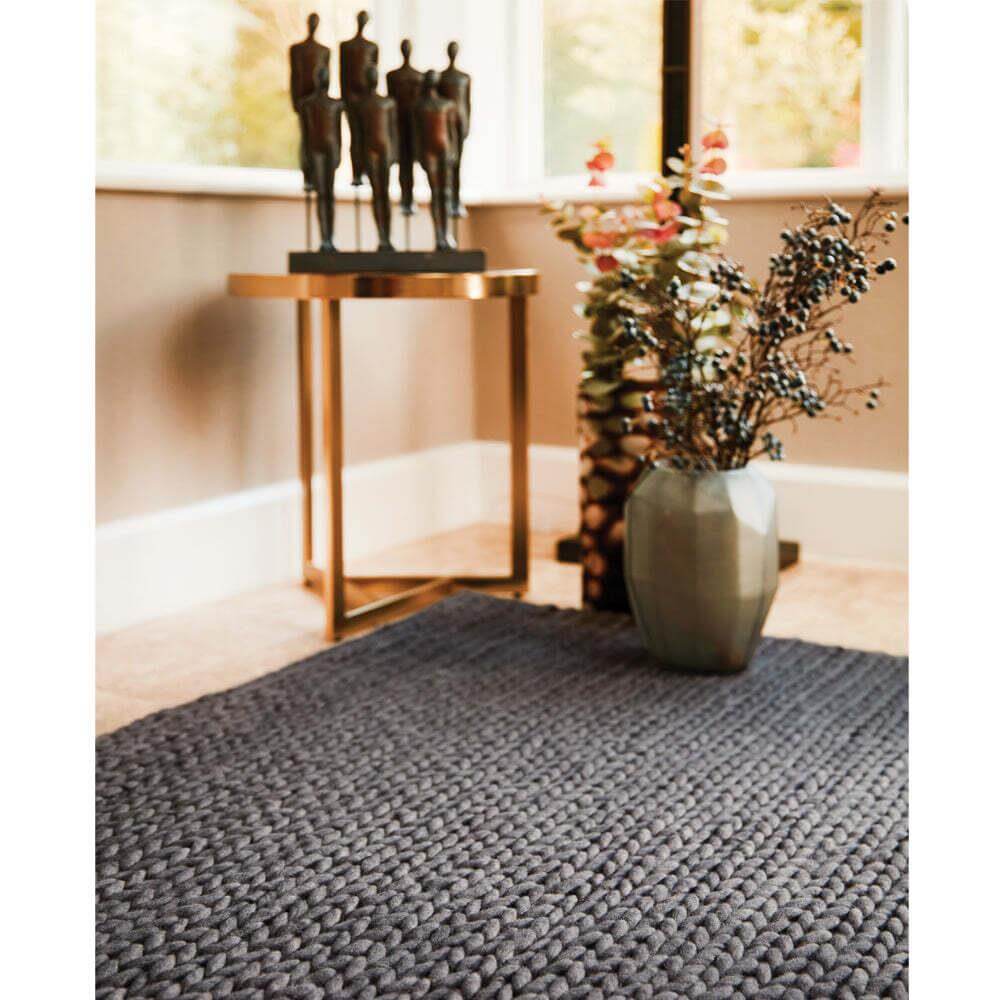 Fusion Dark Grey Braided Wool Rug - PN Home