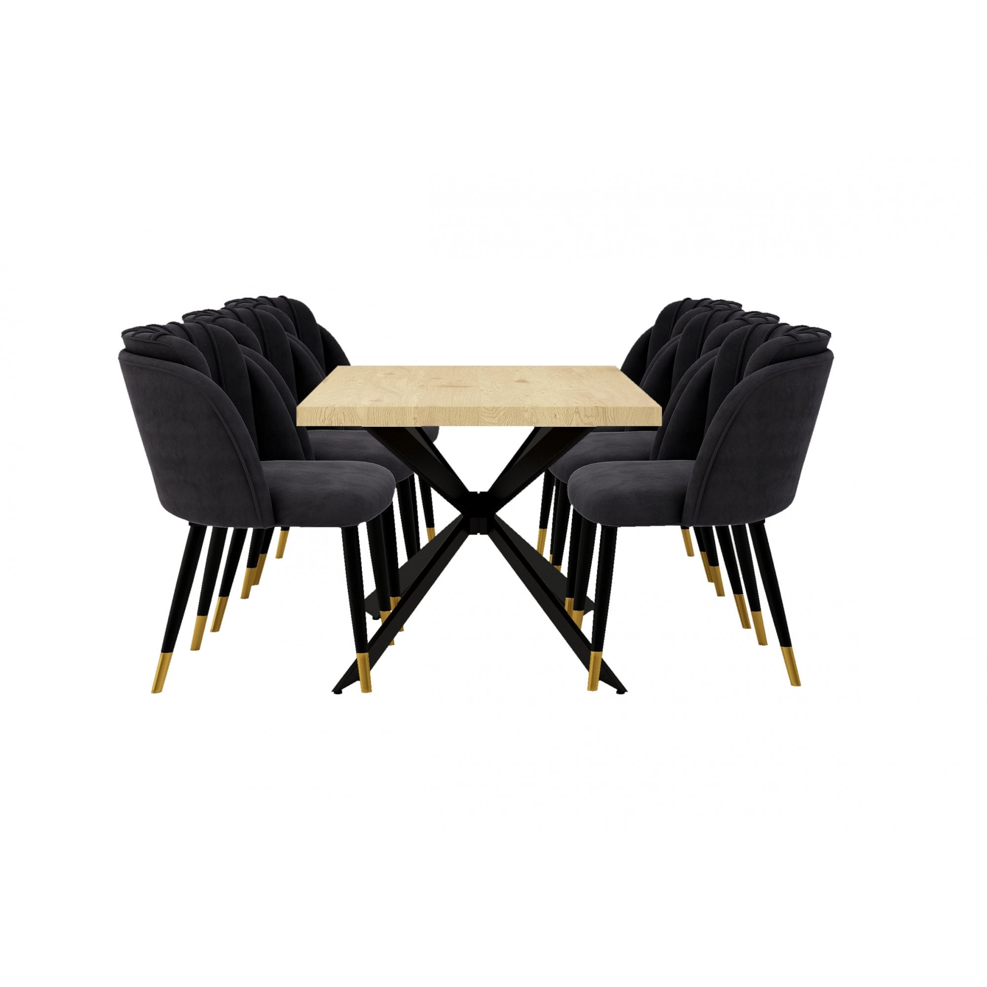 Milano Duke LUX Dining Set | a Oak Dining Table & 6 Dining Chairs with Gold End Caps