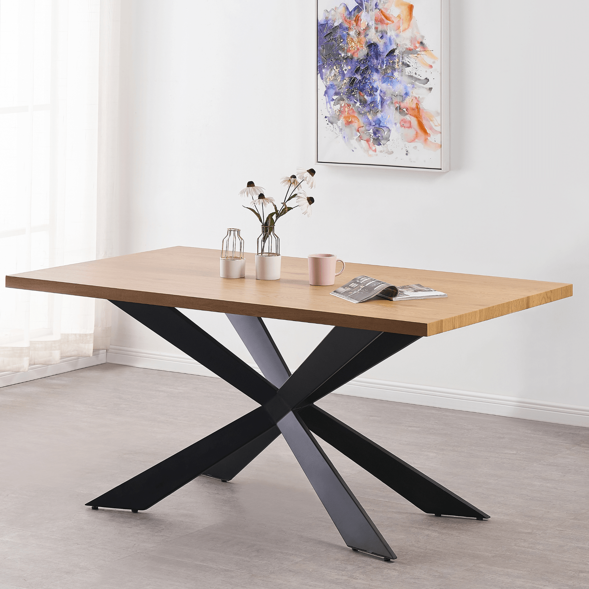 Milano Duke LUX Dining Set | a Oak Dining Table & 6 Dining Chairs with Gold End Caps