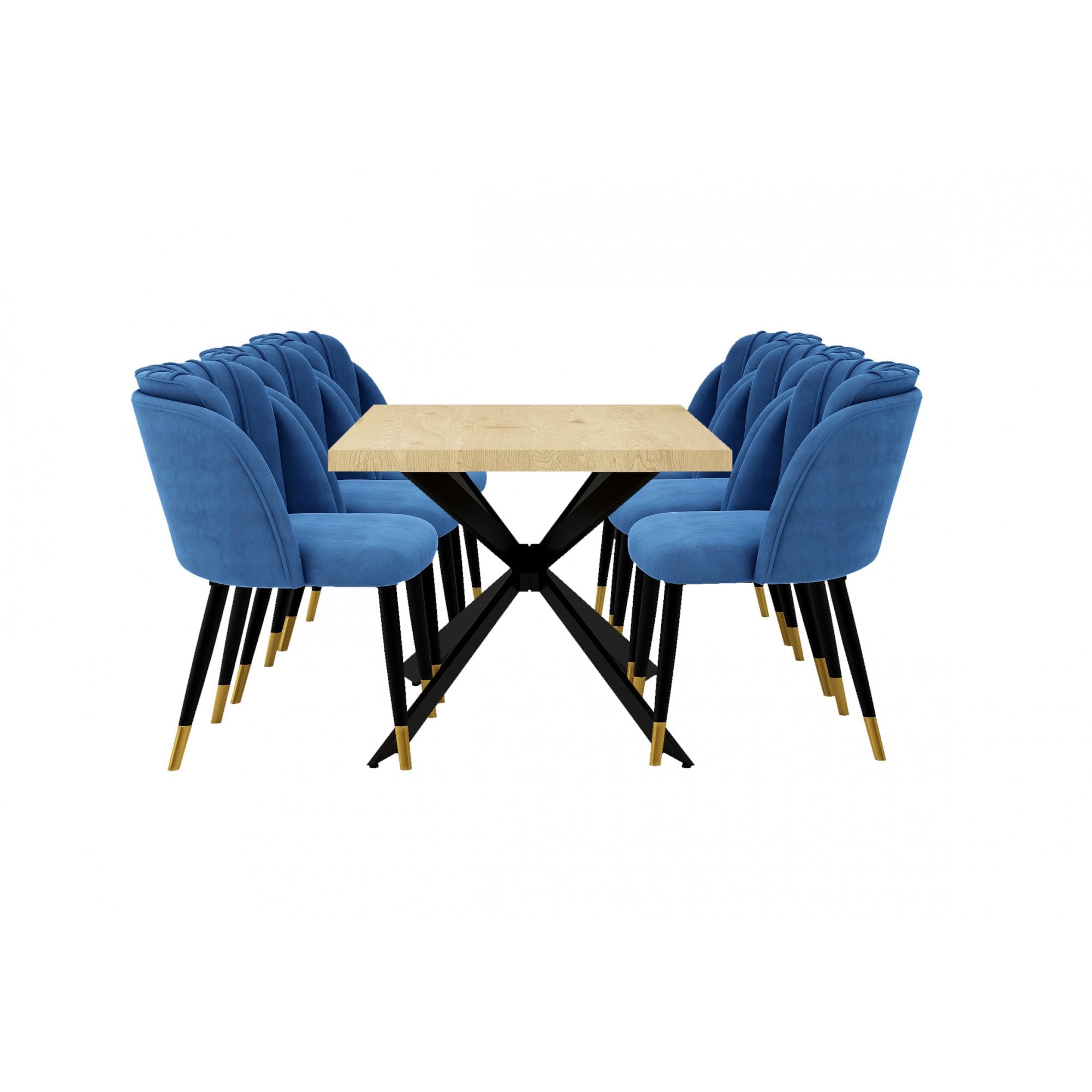 Milano Duke LUX Dining Set | a Oak Dining Table & 6 Dining Chairs with Gold End Caps