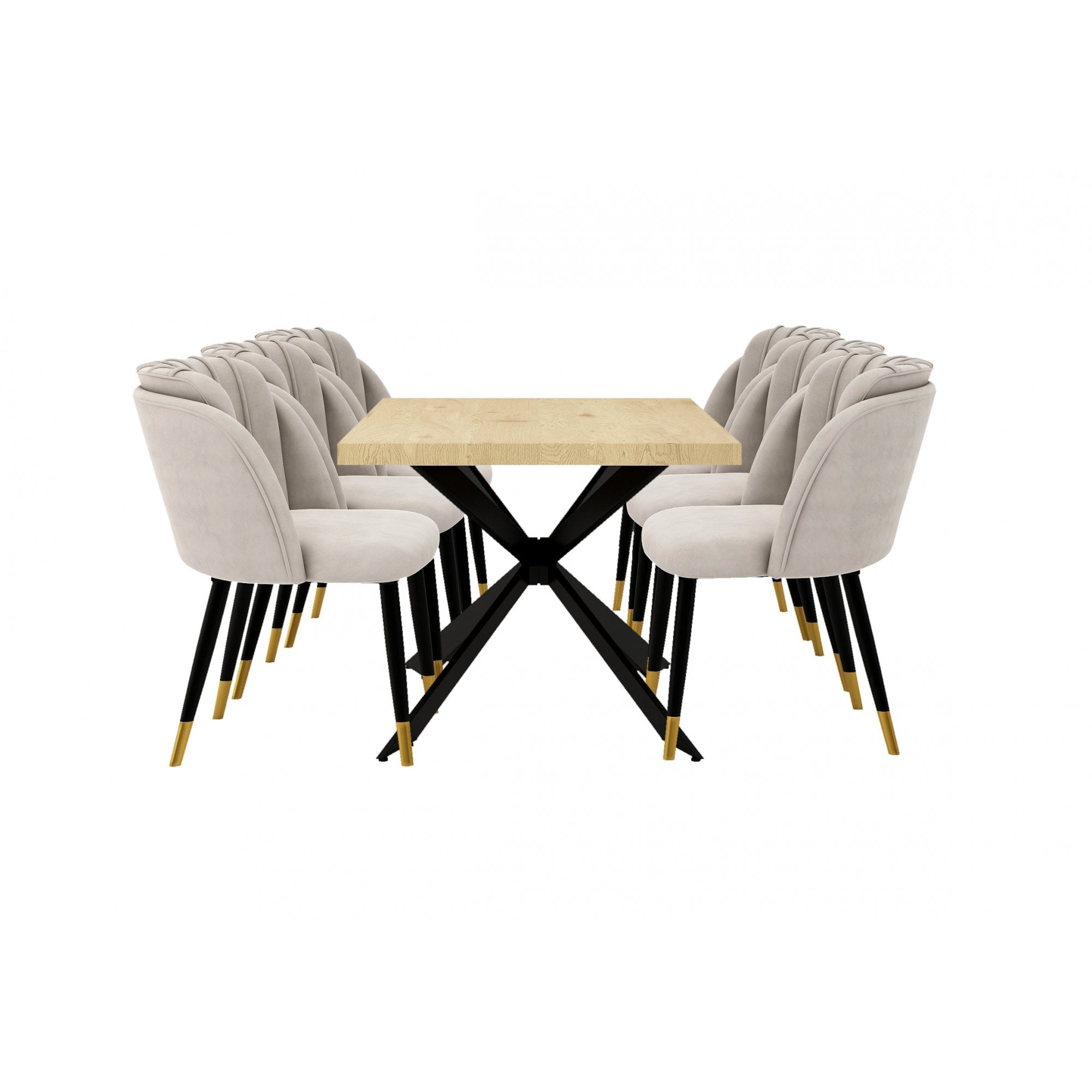 Milano Duke LUX Dining Set | a Oak Dining Table & 6 Dining Chairs with Gold End Caps