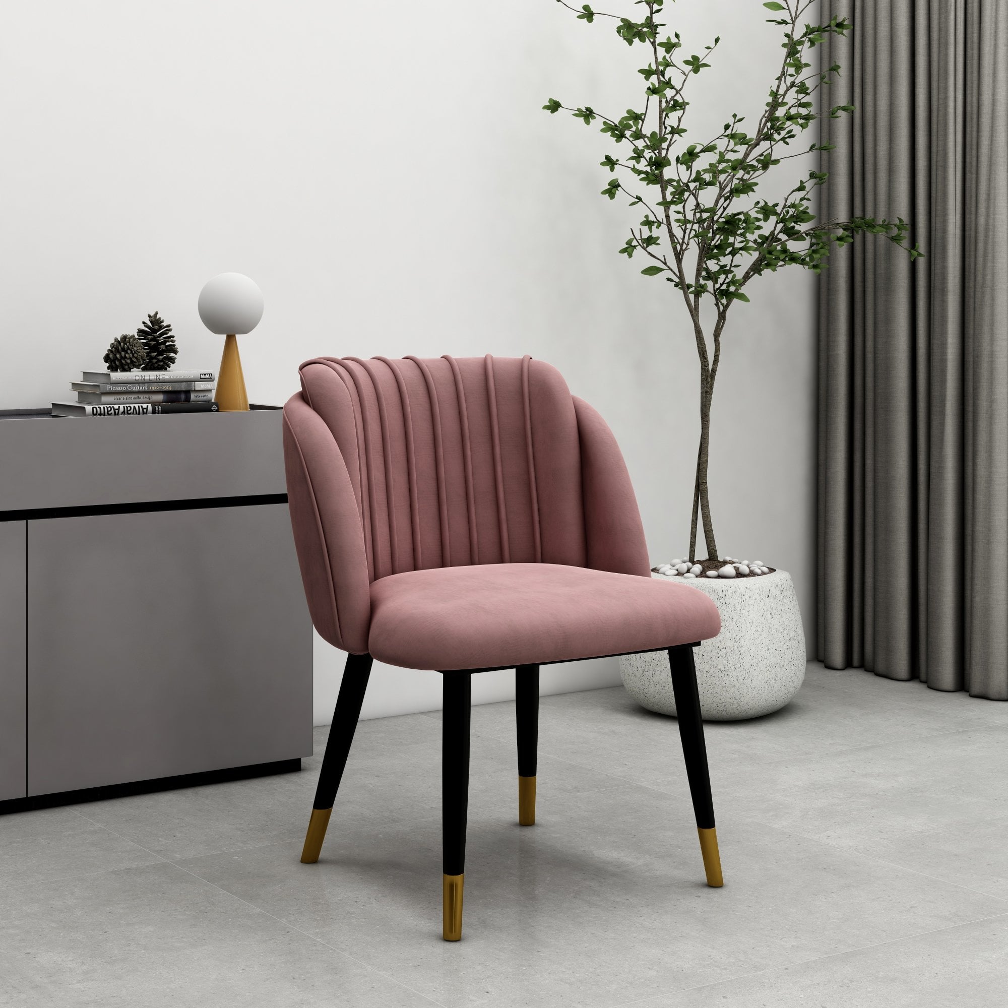 Milano Duke LUX Dining Set | a Walnut Dining Table & 4 Velvet Dining Chairs with Gold End Caps