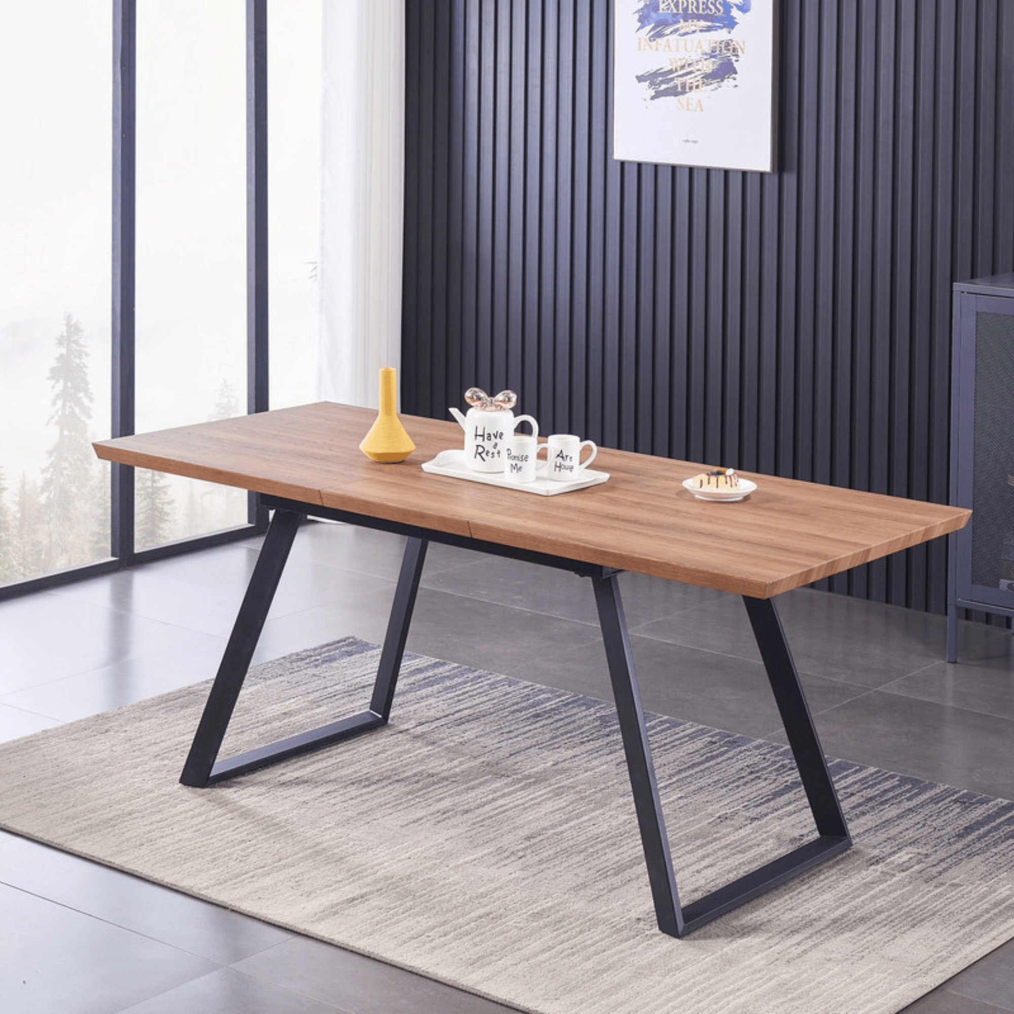 Milano Toga Extendable Dining Set | a Brown Extendable Dining Table & 6 Dining Chairs with Silver End Caps