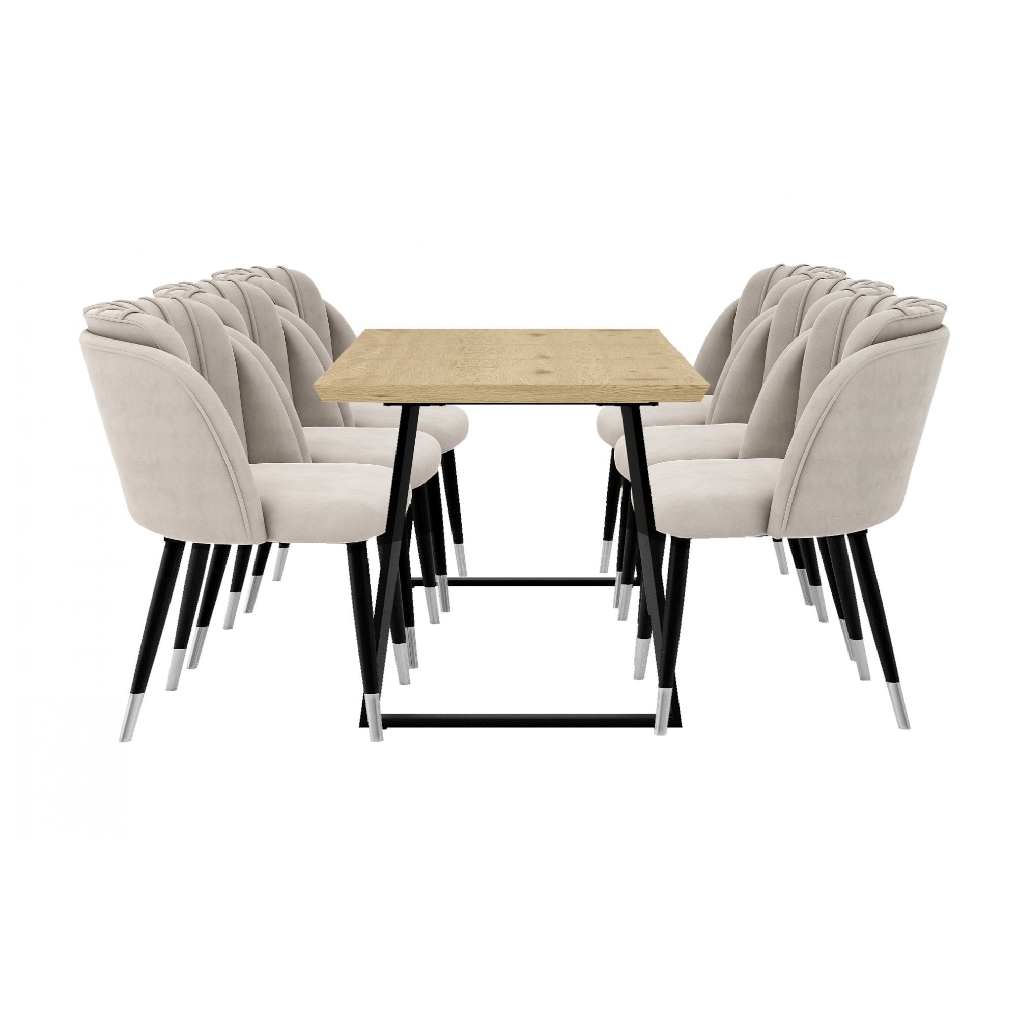 Milano Toga Extendable Dining Set | a Brown Extendable Dining Table & 6 Dining Chairs with Silver End Caps