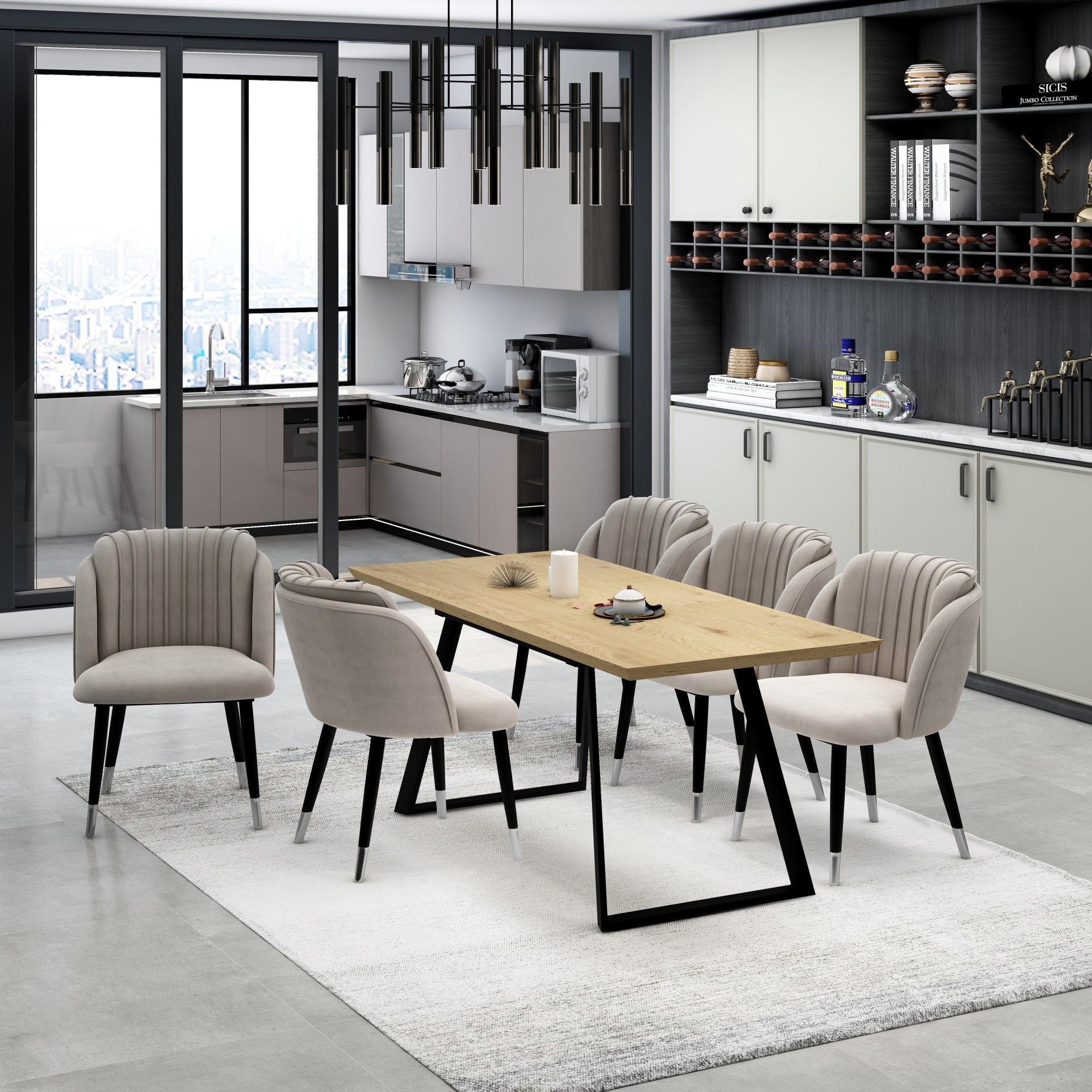Milano Toga Extendable Dining Set | a Brown Extendable Dining Table & 6 Dining Chairs with Silver End Caps