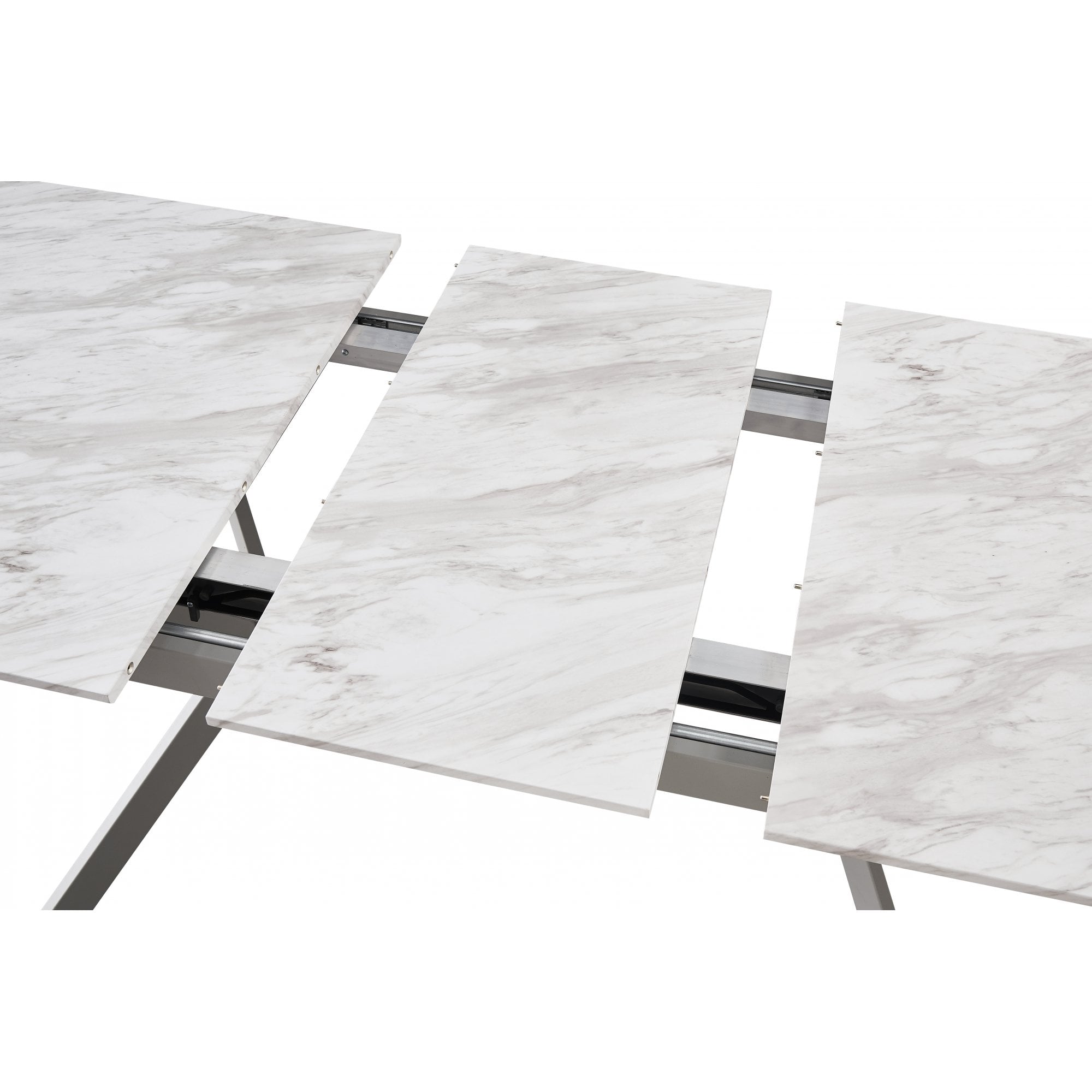 Milano Blaze LUX Dining Set | a White EXTENDABLE Dining Table & 6 Velvet Dining Chairs with Silver End Caps - PN Home