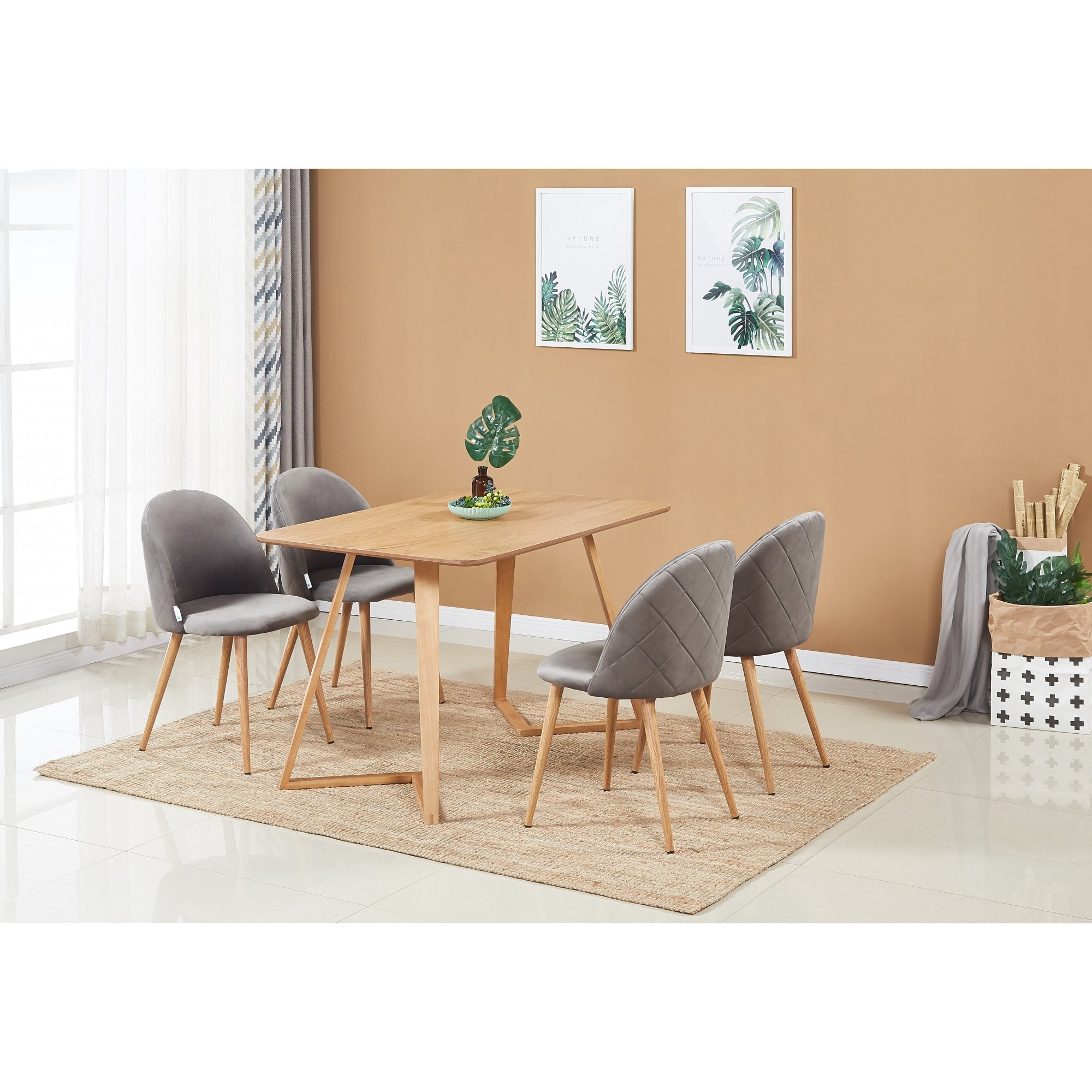 Lucia Dallas Dining Table and Chairs Set of 4 - an Oak Dining Table & Set of 4 Velvet Dining Chairs