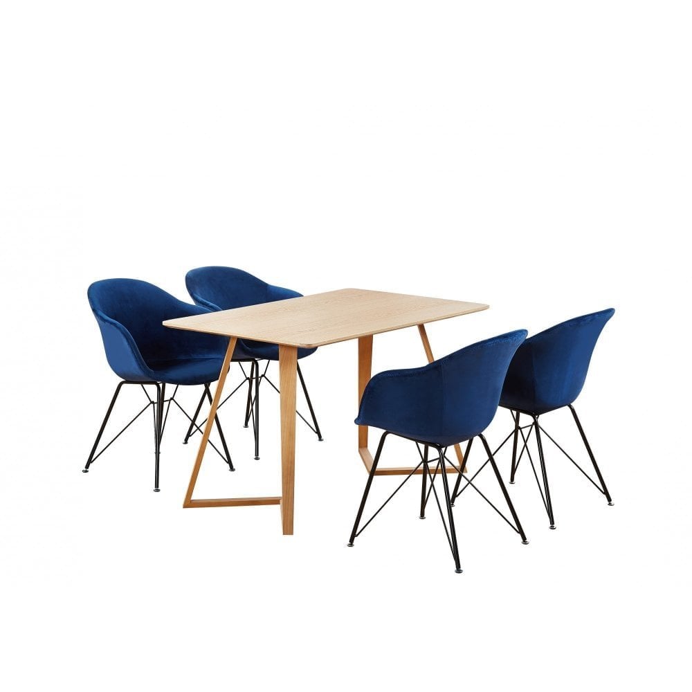 Valentina Dallas Dining Table Chairs Set of 4 - An Oak Dining Table & Set of 4 Black Velvet Dining Chairs - PN Home