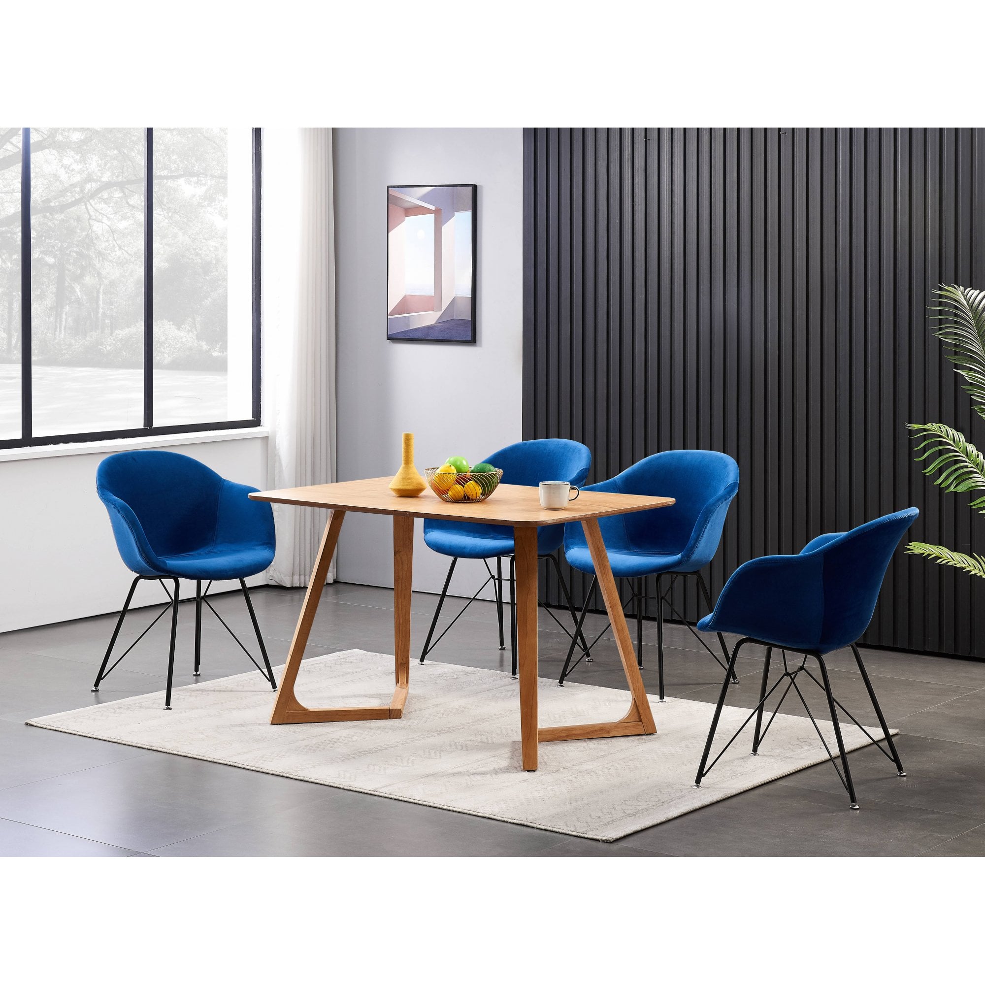 Valentina Dallas Dining Table Chairs Set of 4 - An Oak Dining Table & Set of 4 Black Velvet Dining Chairs - PN Home