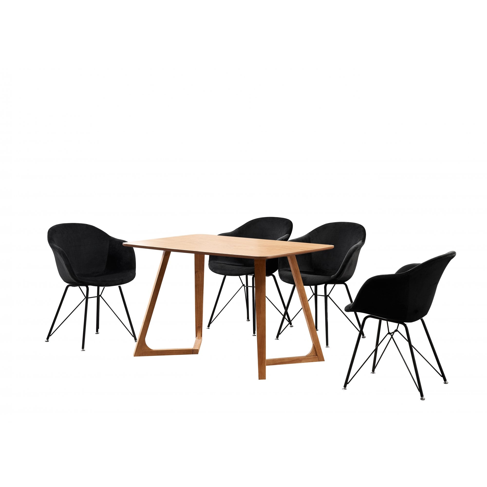 Valentina Dallas Dining Table Chairs Set of 4 - An Oak Dining Table & Set of 4 Black Velvet Dining Chairs - PN Home