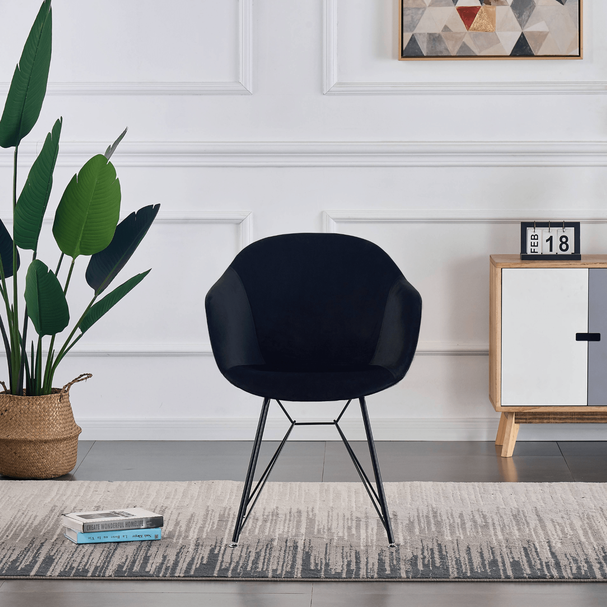 Valentina Dallas Dining Table Chairs Set of 4 - An Oak Dining Table & Set of 4 Black Velvet Dining Chairs - PN Home