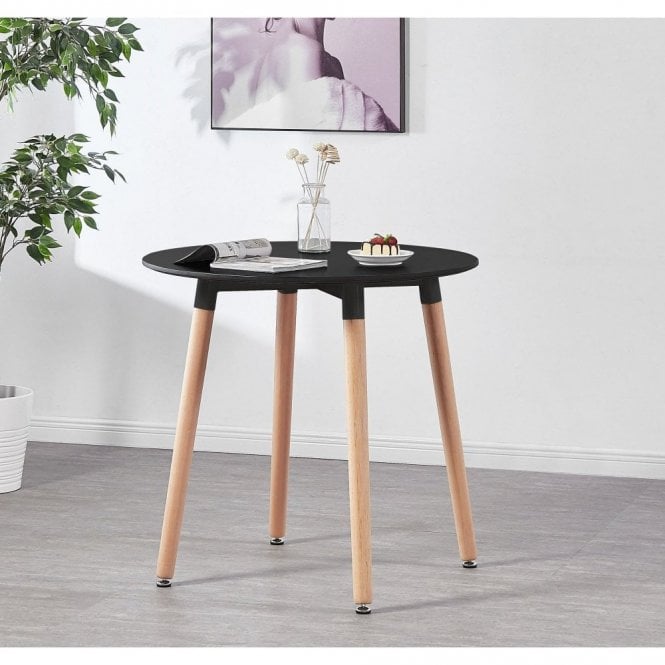 Eiffel Halo Round Dining Table Set with 4 Chairs - MDF Top, Plastic Chairs with Wooden Legs