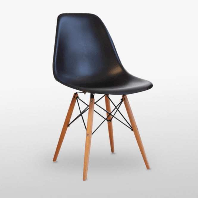 Eiffel Halo Round Dining Table Set with 4 Chairs - MDF Top, Plastic Chairs with Wooden Legs