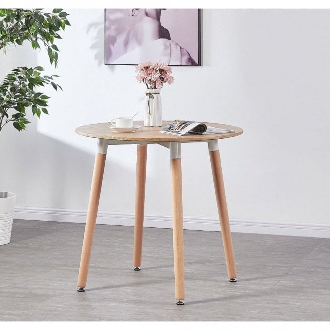 Eiffel Halo Round Dining Table Set with 4 Chairs - MDF Top, Plastic Chairs with Wooden Legs