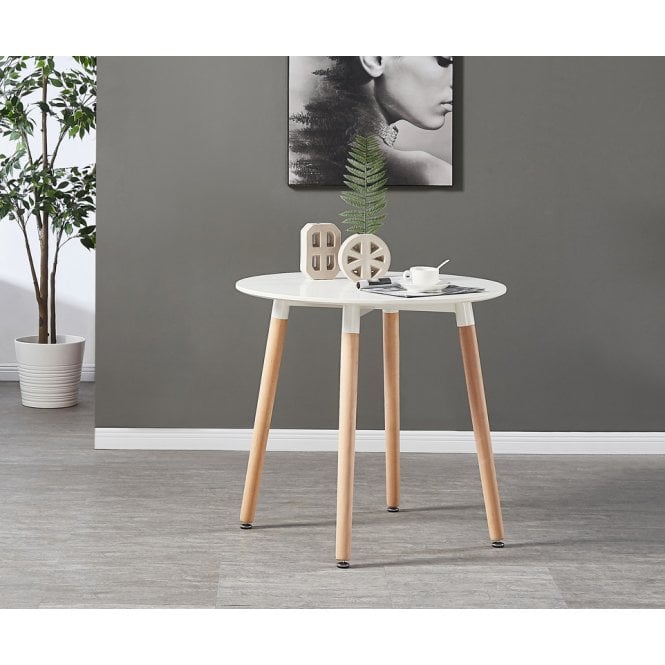 Eiffel Halo Round Dining Table Set with 4 Chairs - MDF Top, Plastic Chairs with Wooden Legs