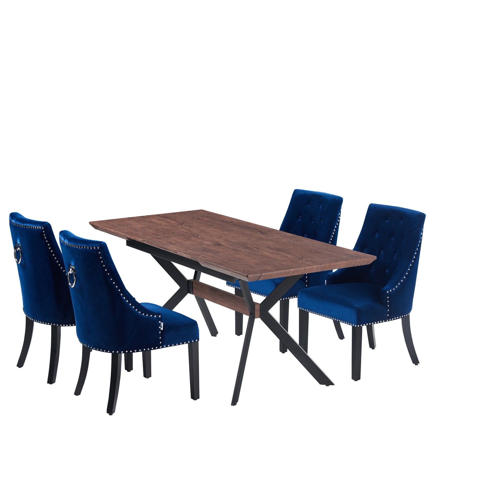 Blaze Walnut Dining Table and Set of 4 Black Windsor Dining Chairs