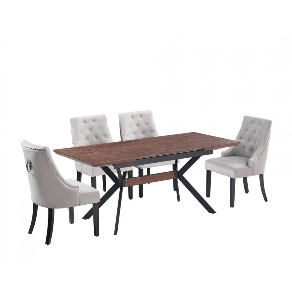 Blaze Walnut Dining Table and Set of 4 Black Windsor Dining Chairs