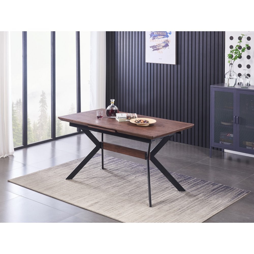Blaze Walnut Dining Table and Set of 4 Black Windsor Dining Chairs