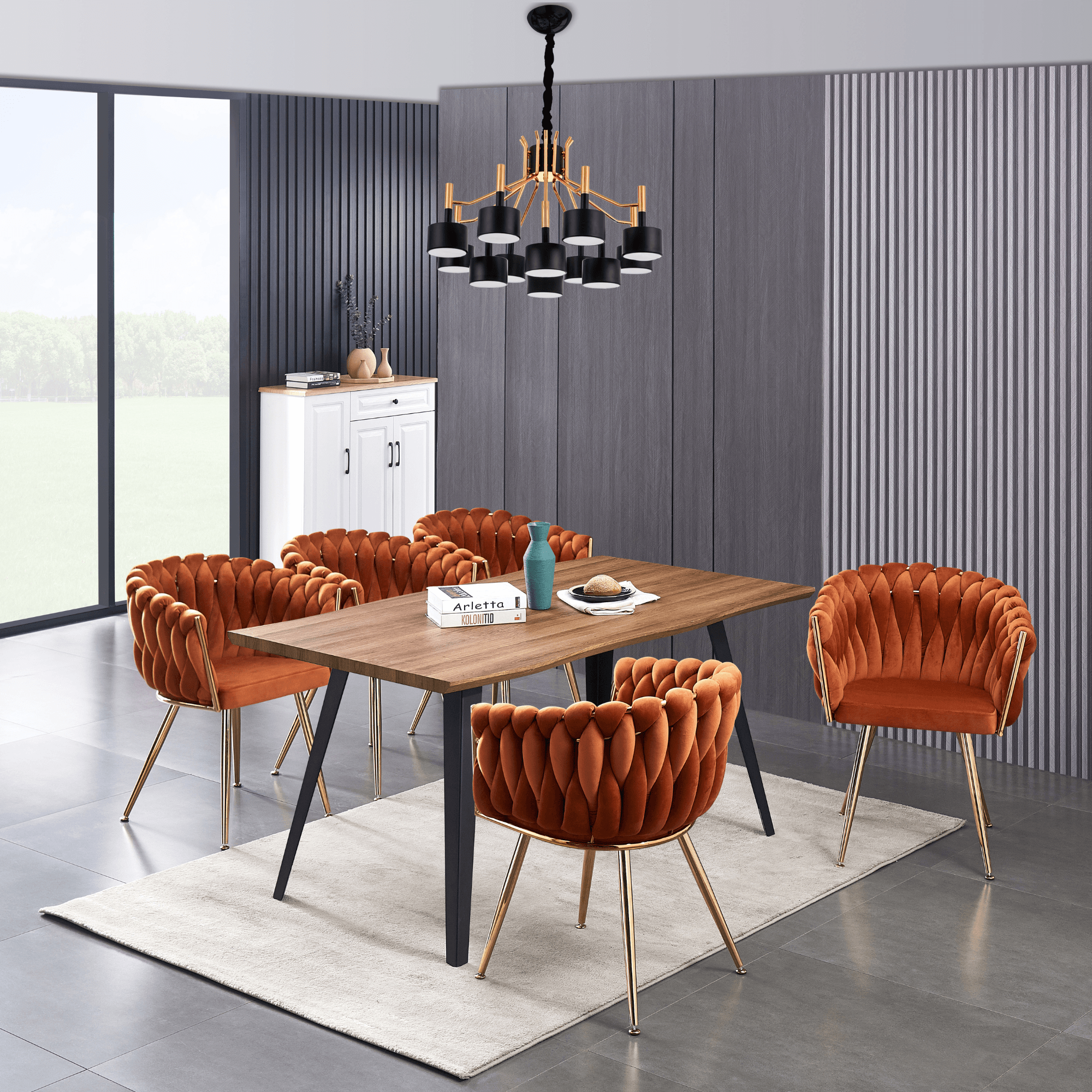 Roma Knot LUX Velvet Dining Chair - Plush Upholstery with Gold Frame